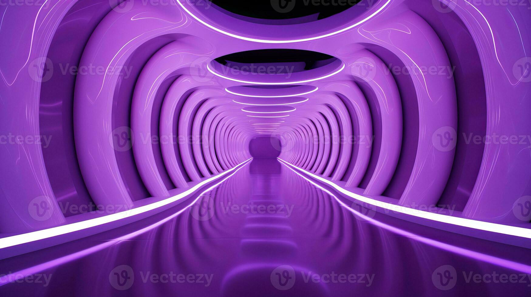 AI generated Empty purple  tunnel. Technology futuristic background. photo