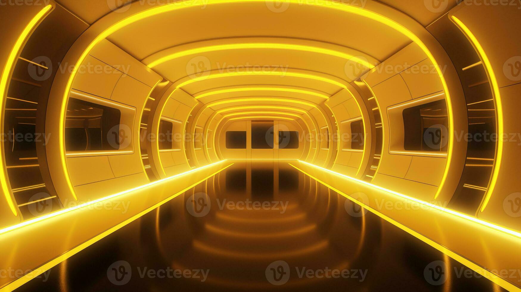 AI generated Empty yellow  tunnel. Technology futuristic background. photo