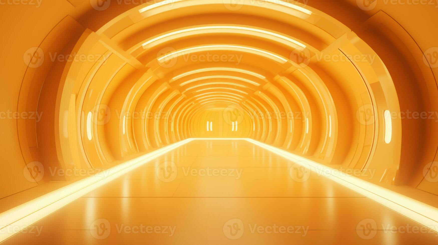 AI generated Empty yellow  tunnel. Technology futuristic background. photo