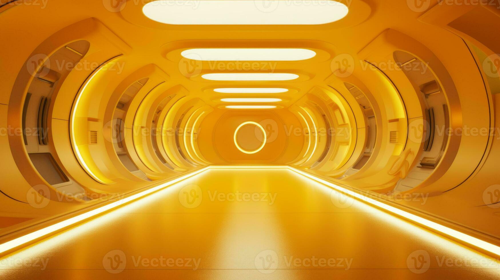 AI generated Empty yellow  tunnel. Technology futuristic background. photo