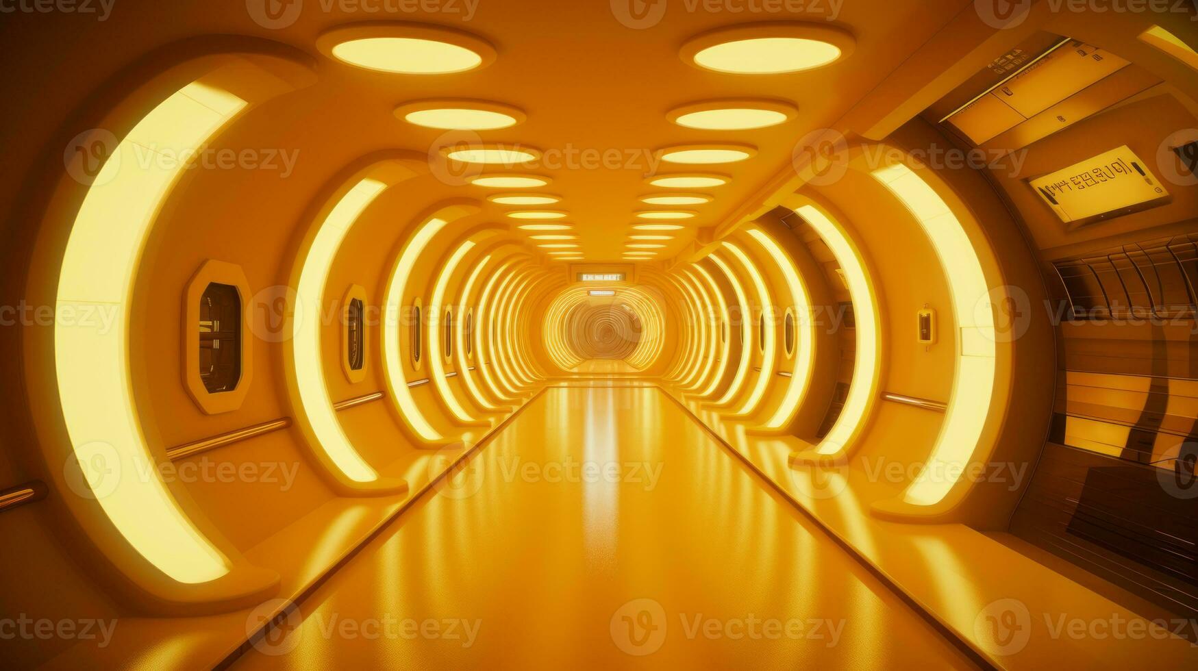 AI generated Empty yellow  tunnel. Technology futuristic background. photo