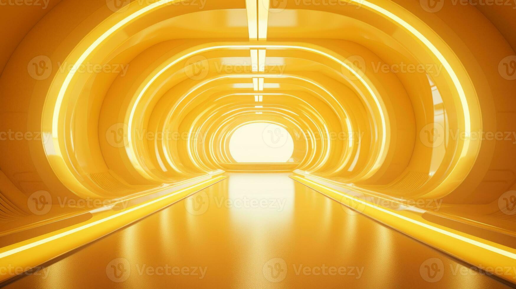 AI generated Empty yellow  tunnel. Technology futuristic background. photo