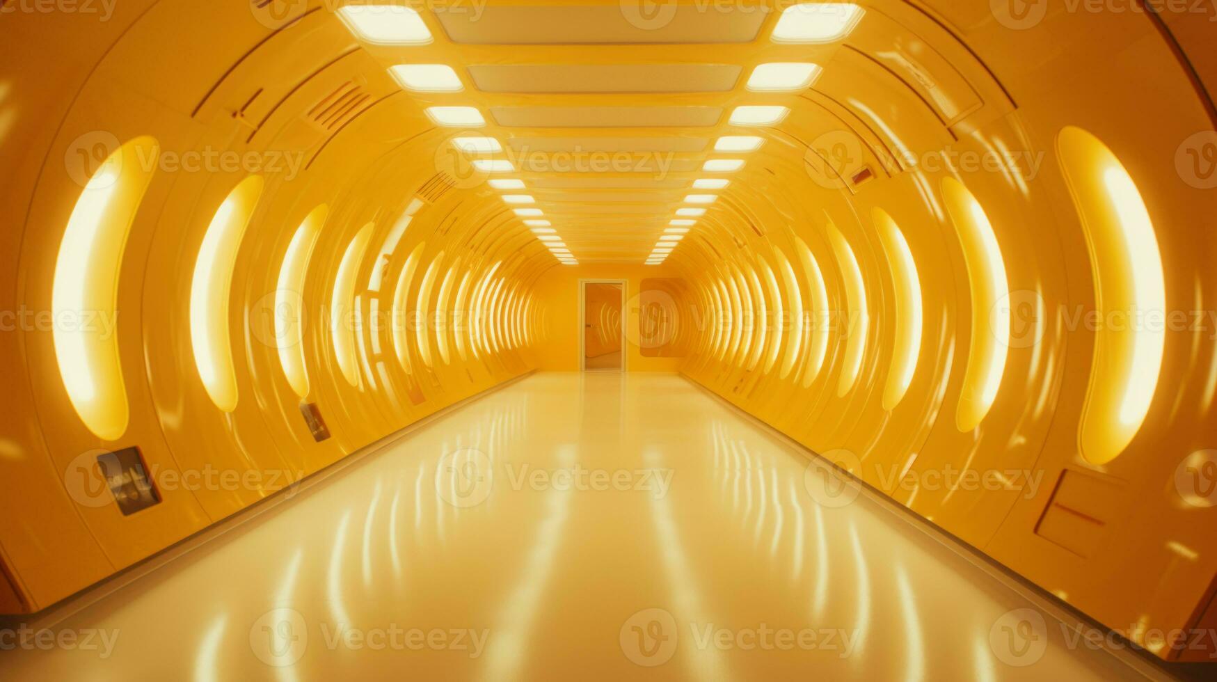 AI generated Empty yellow  tunnel. Technology futuristic background. photo