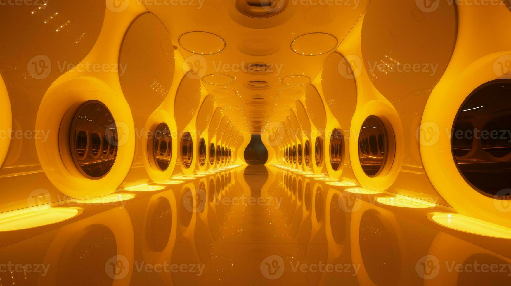 AI generated Empty yellow  tunnel. Technology futuristic background. photo