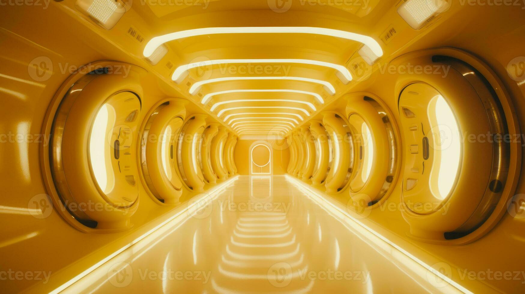 AI generated Empty yellow  tunnel. Technology futuristic background. photo