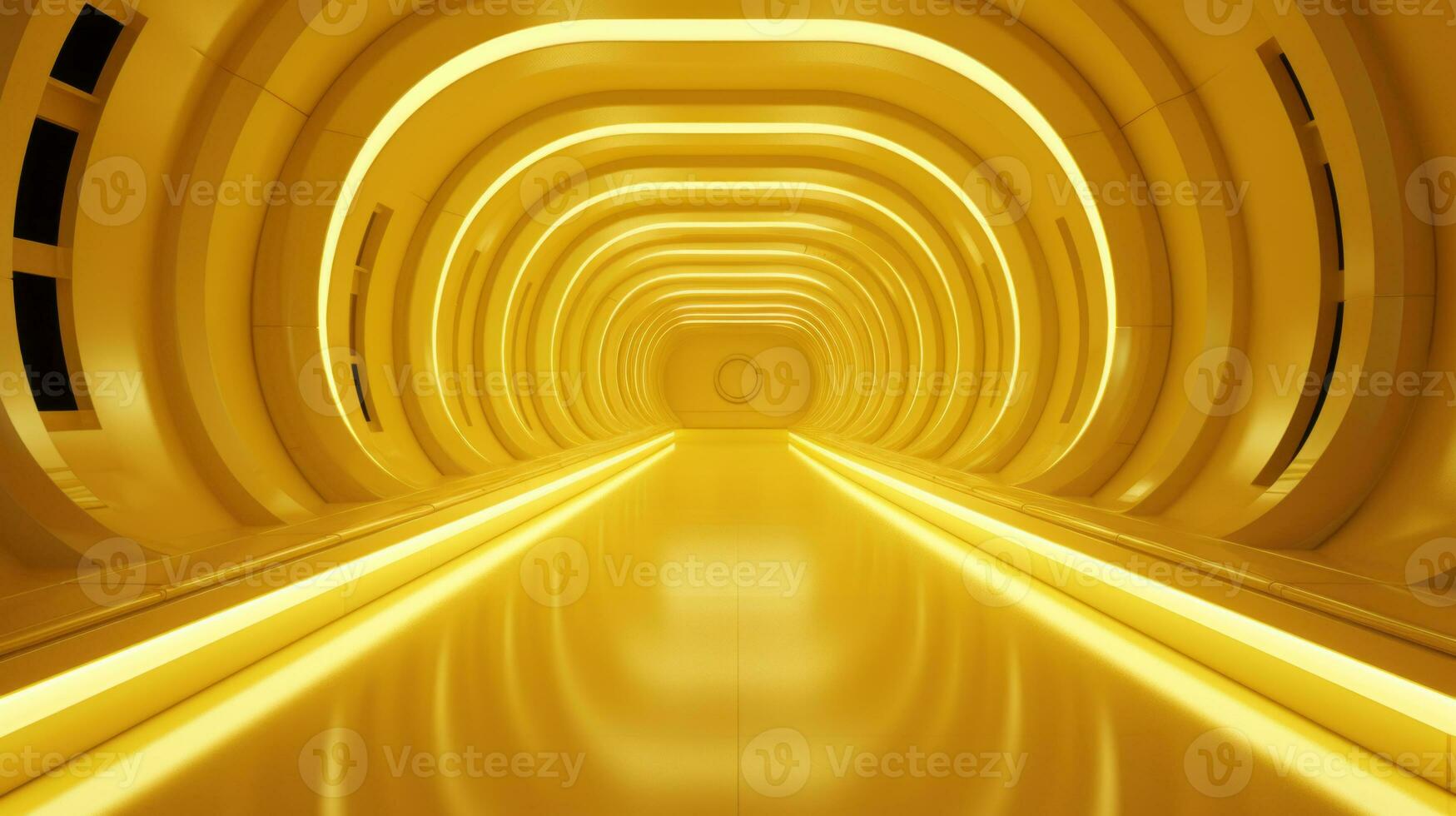 AI generated Empty yellow  tunnel. Technology futuristic background. photo