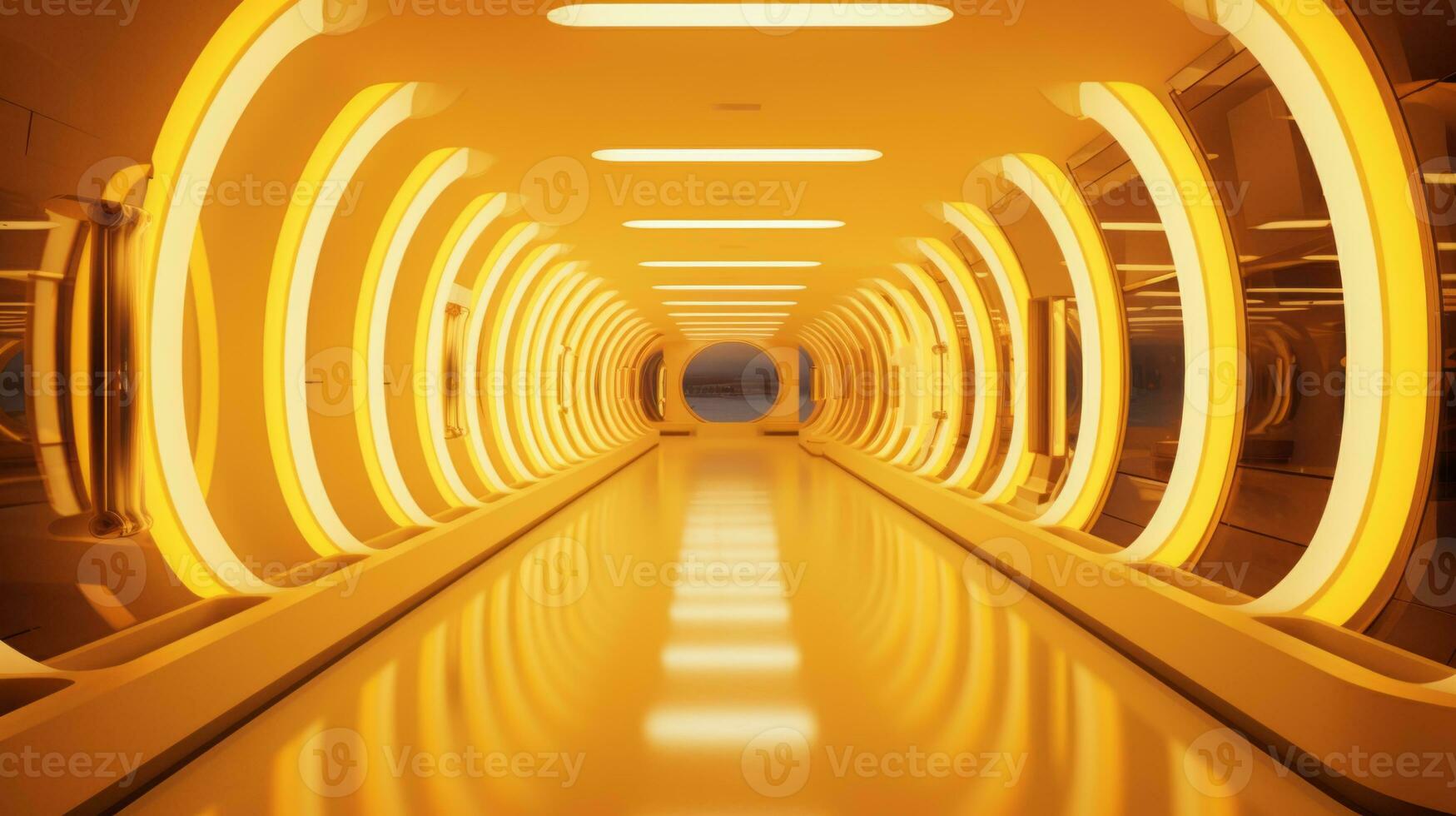 AI generated Empty yellow  tunnel. Technology futuristic background. photo