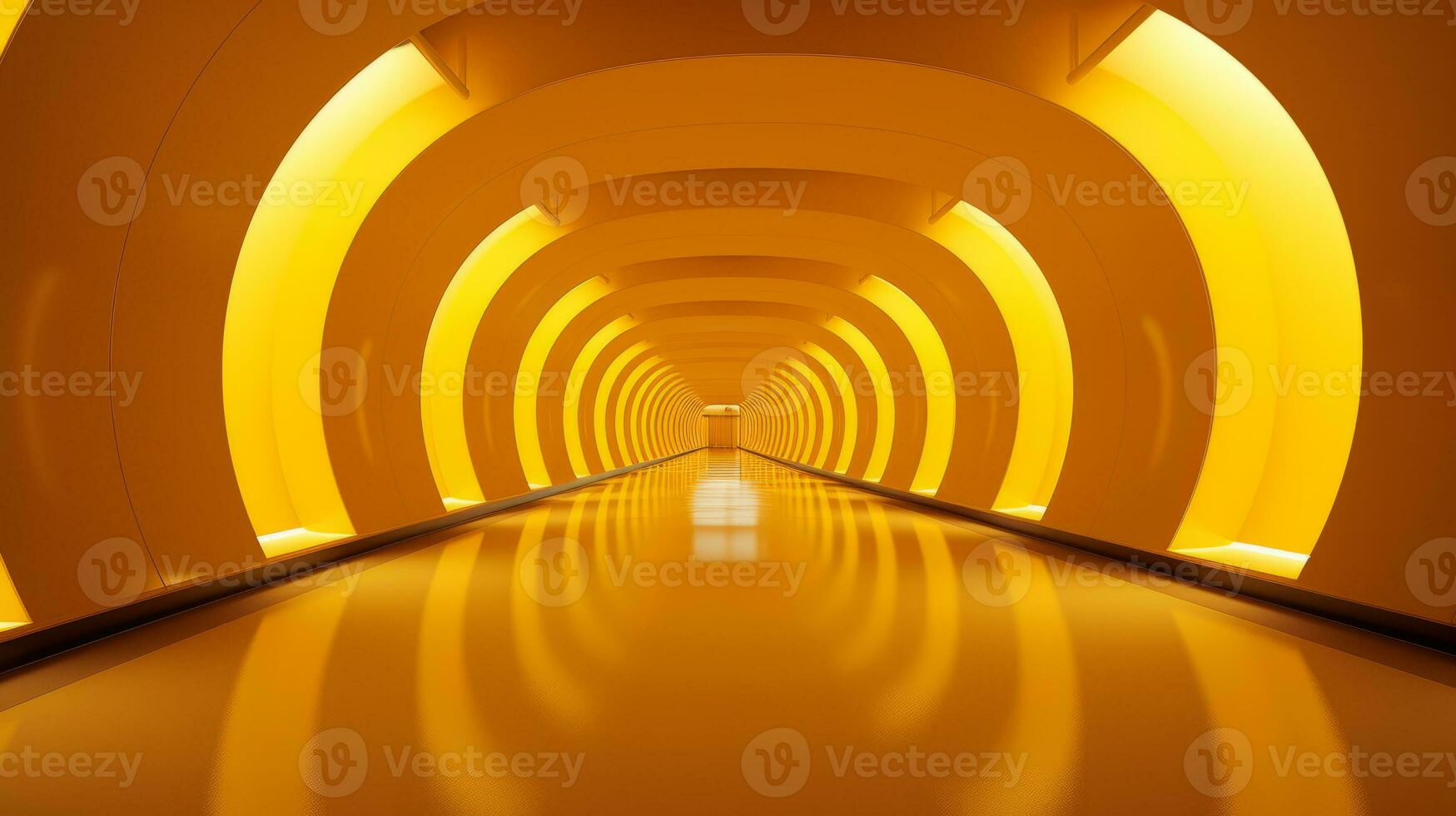 AI generated Empty yellow  tunnel. Technology futuristic background. photo