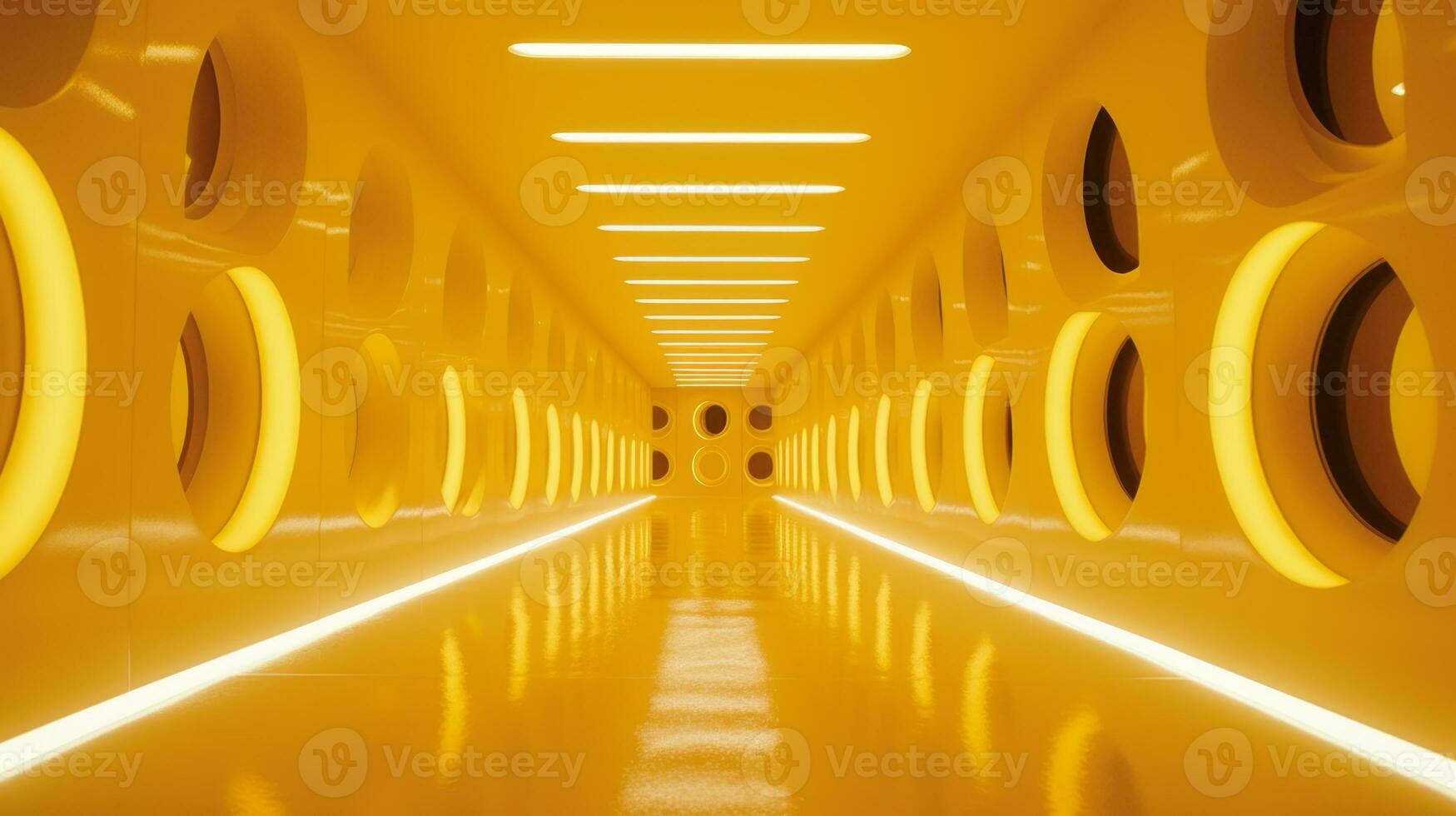 AI generated Empty yellow  tunnel. Technology futuristic background. photo