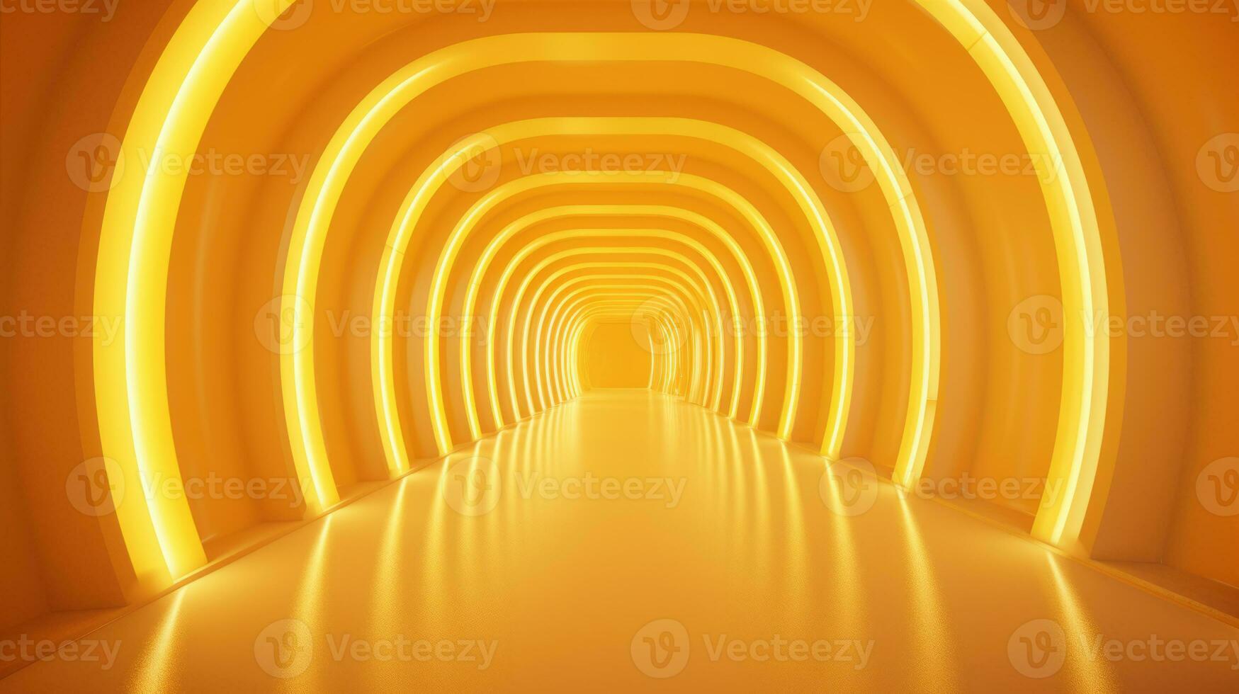 AI generated Empty yellow  tunnel. Technology futuristic background. photo