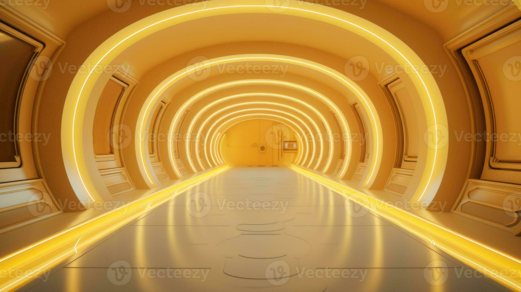AI generated Empty yellow  tunnel. Technology futuristic background. photo