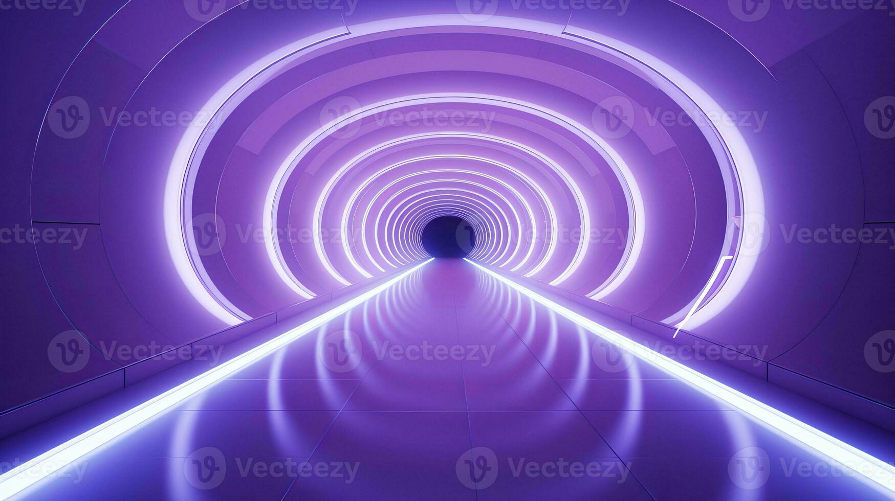 AI generated Empty purple  tunnel. Technology futuristic background. photo