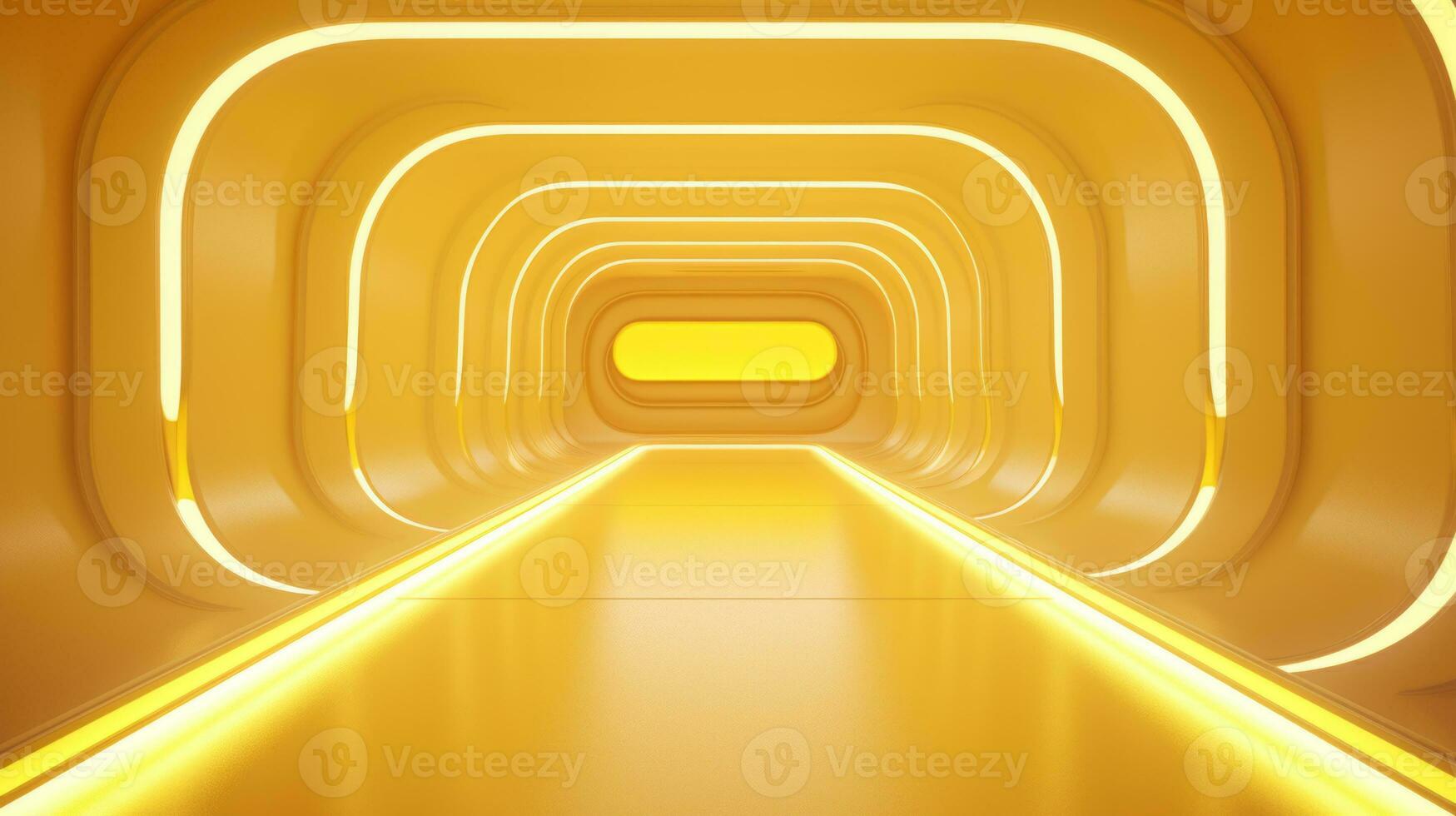 AI generated Empty yellow  tunnel. Technology futuristic background. photo