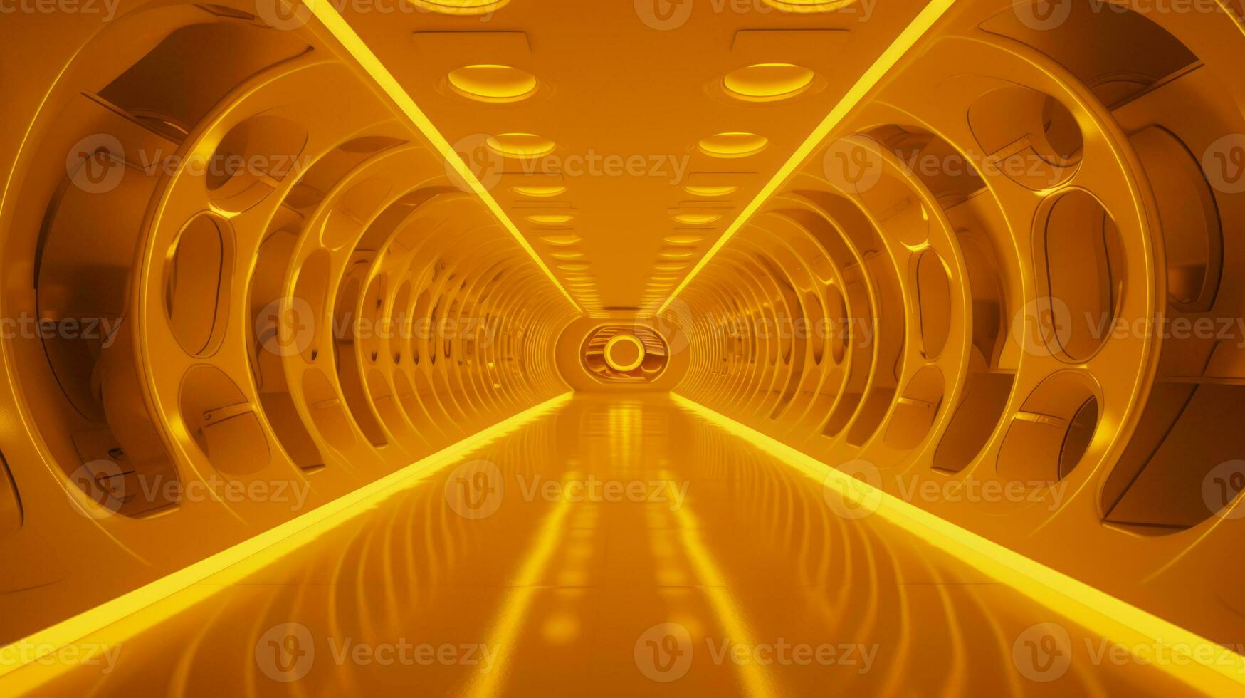 AI generated Empty yellow  tunnel. Technology futuristic background. photo