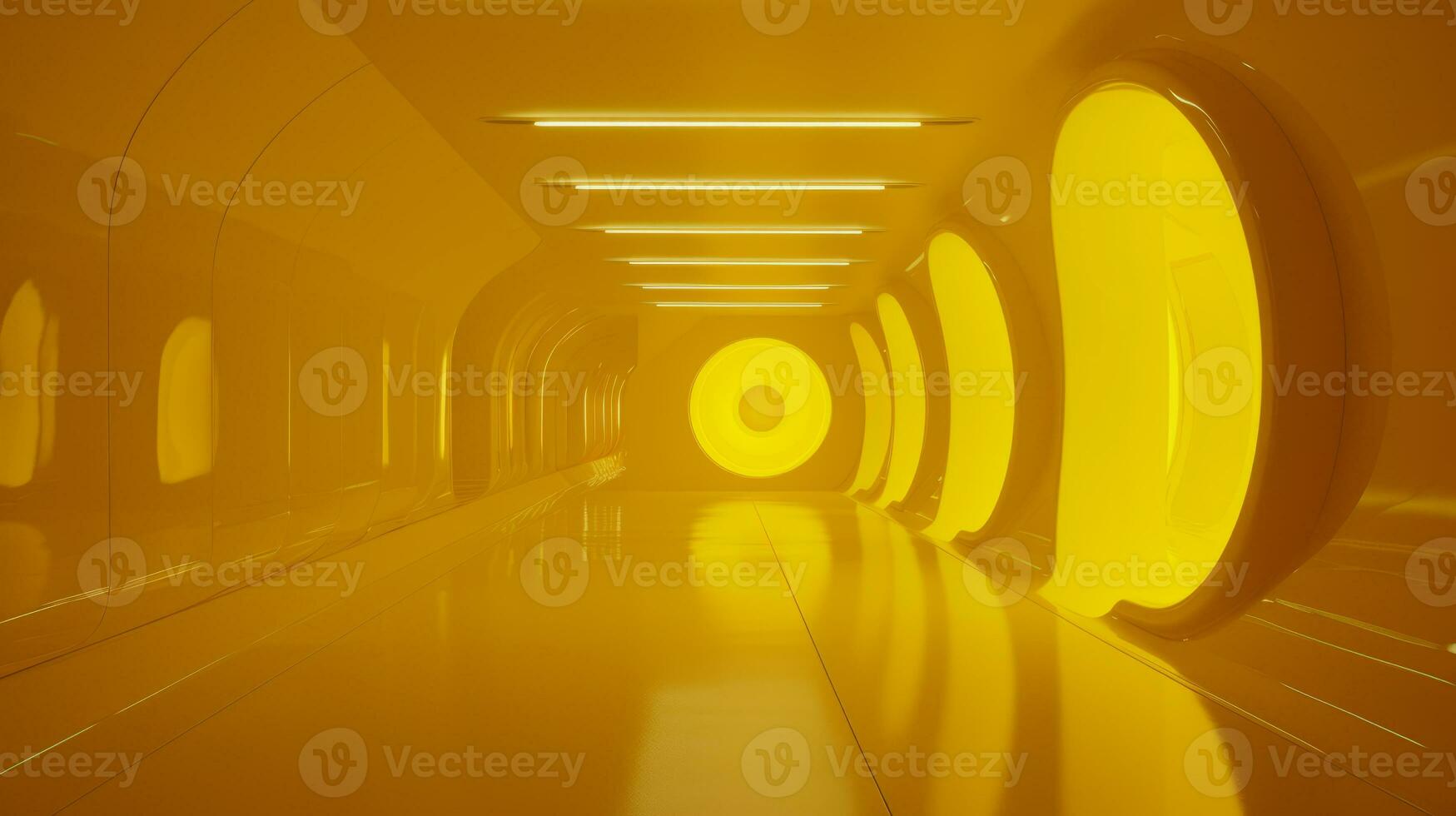 AI generated Empty yellow  tunnel. Technology futuristic background. photo