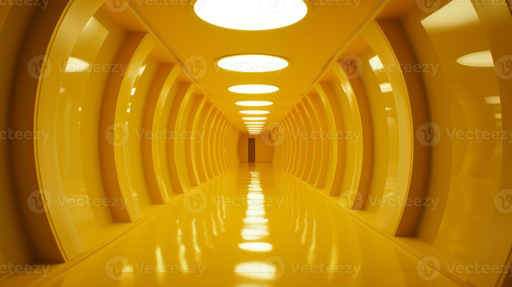 AI generated Empty yellow  tunnel. Technology futuristic background. photo