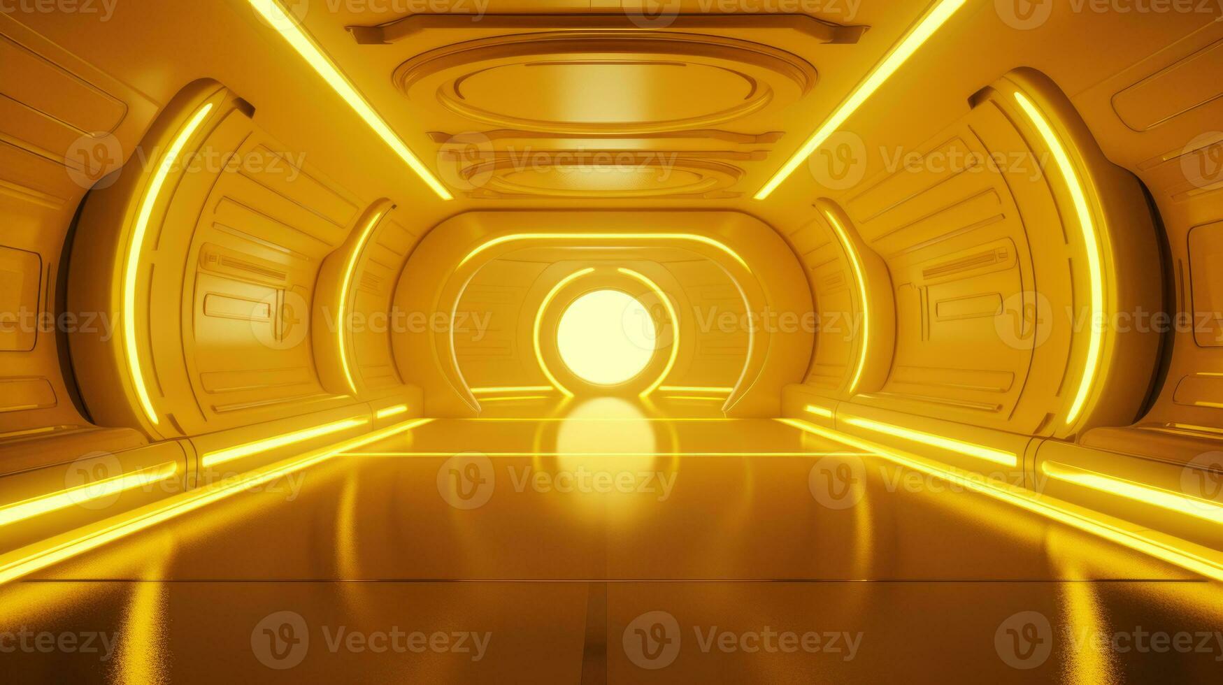 AI generated Empty yellow  tunnel. Technology futuristic background. photo