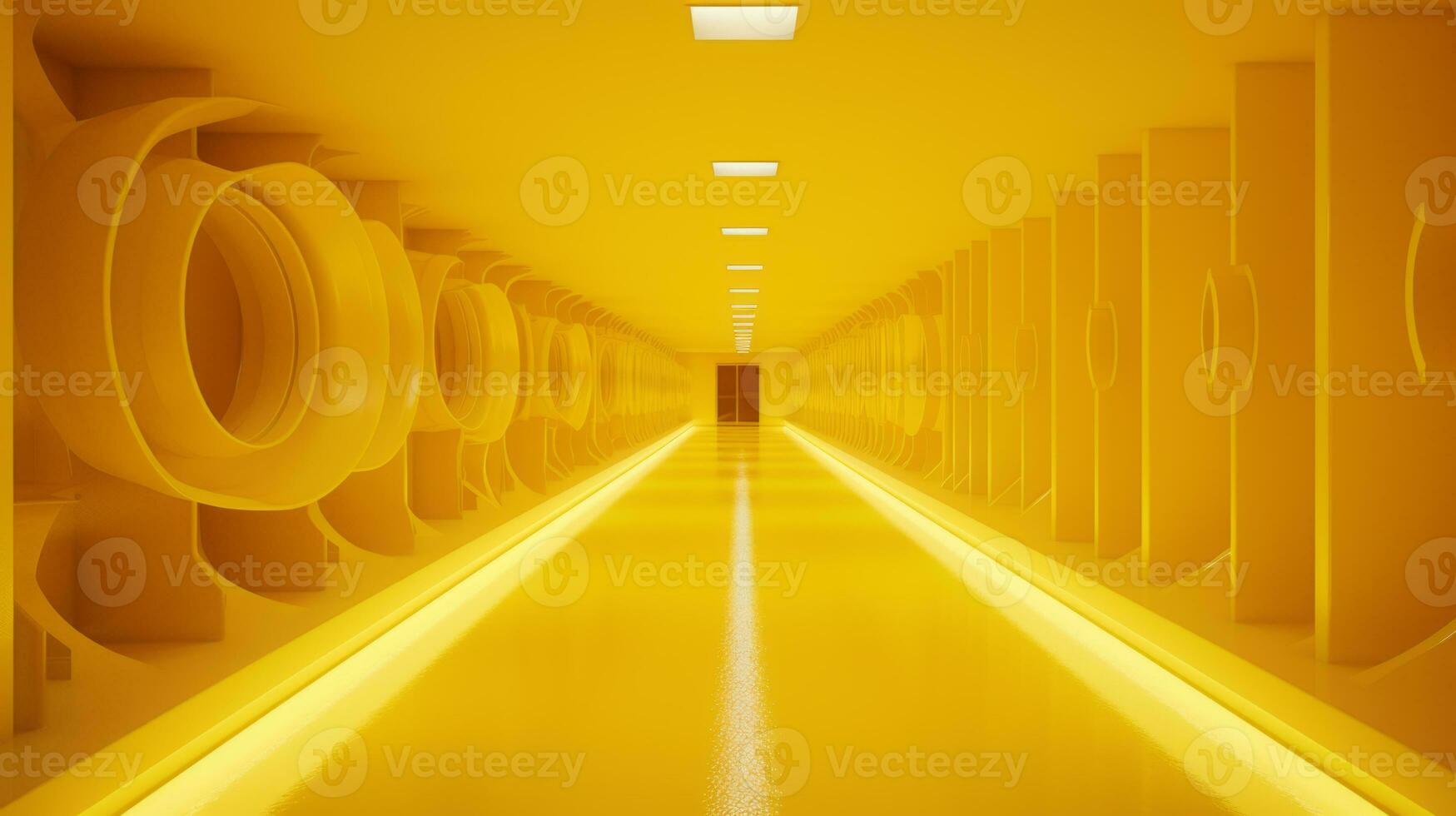AI generated Empty yellow  tunnel. Technology futuristic background. photo