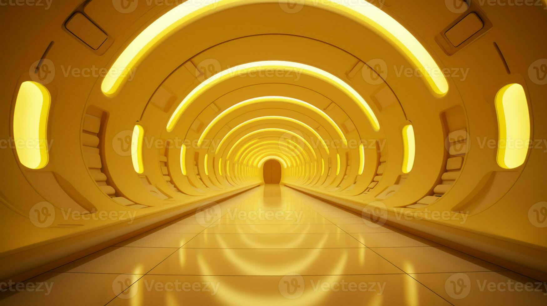 AI generated Empty yellow  tunnel. Technology futuristic background. photo