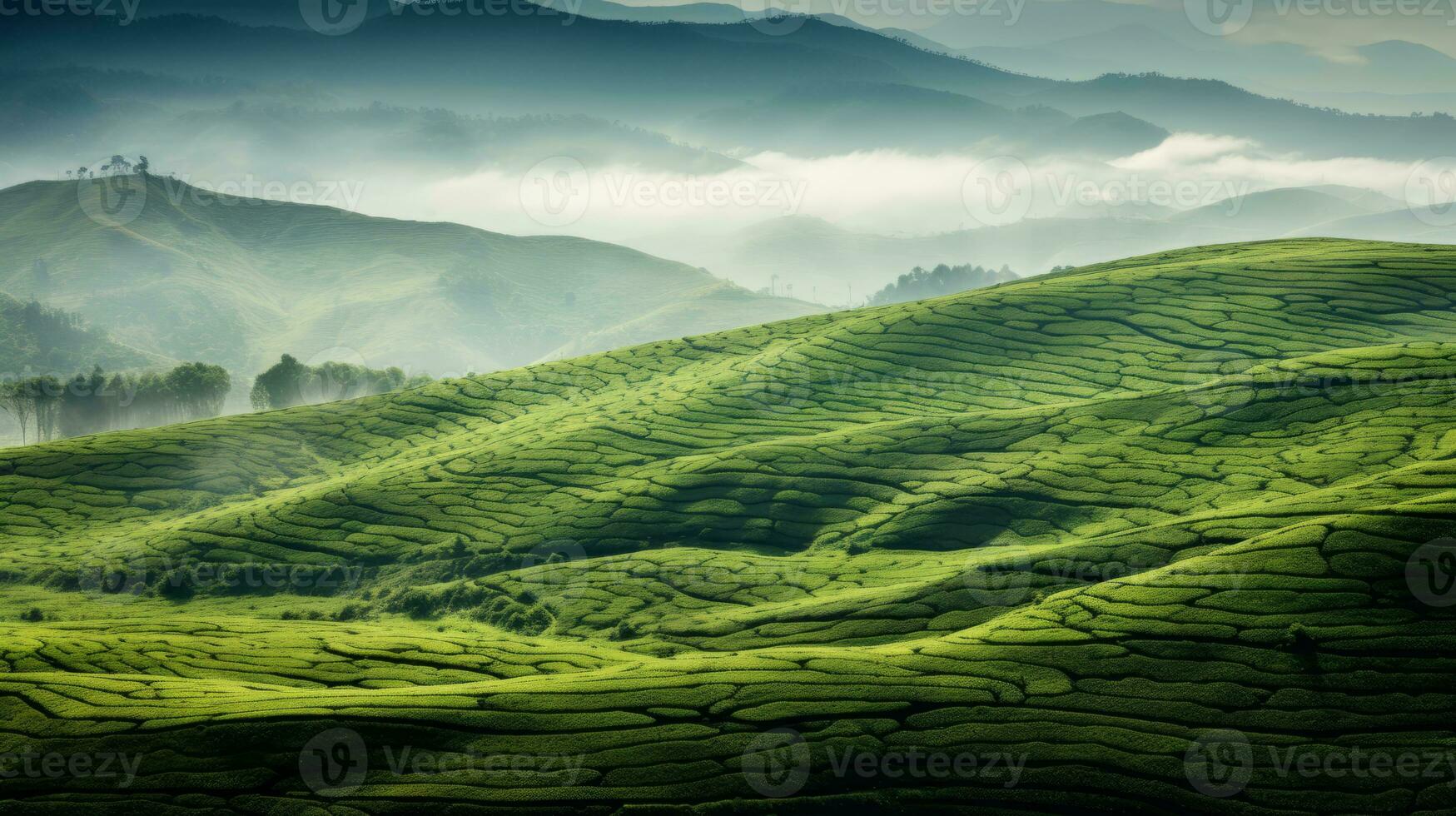 ai generado verde té plantación, parte superior ver textura foto