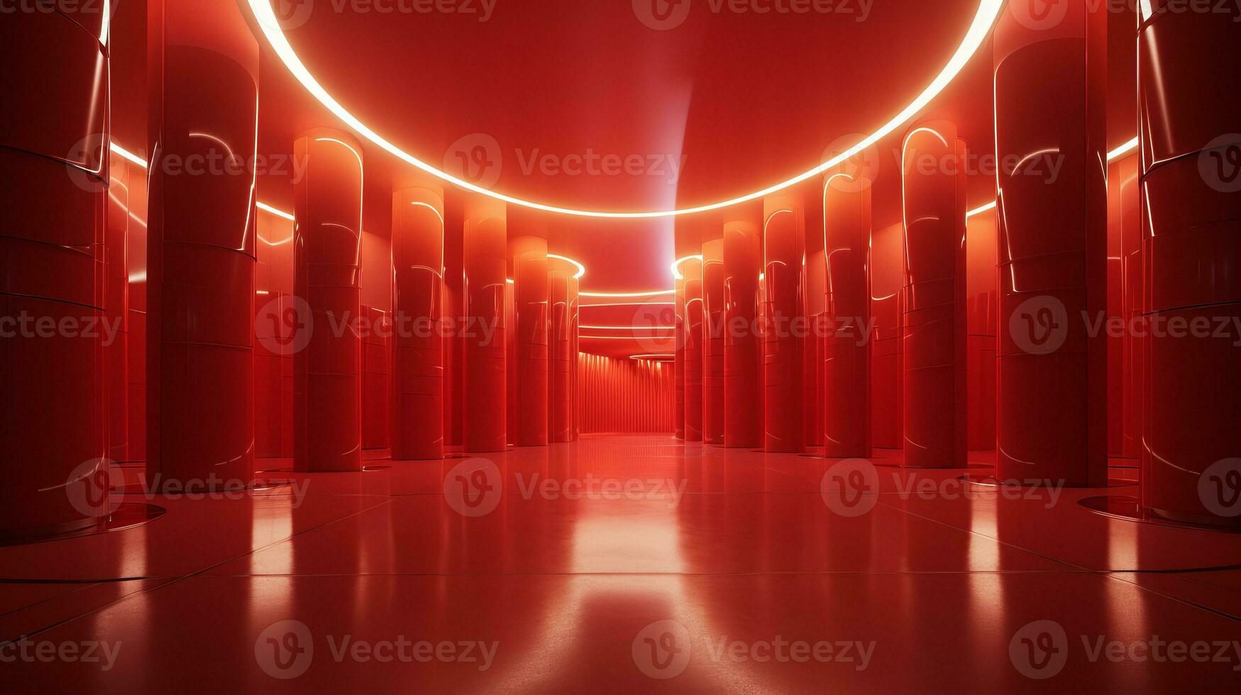 AI generated Empty red futuristic tunnel. Technology Design. photo