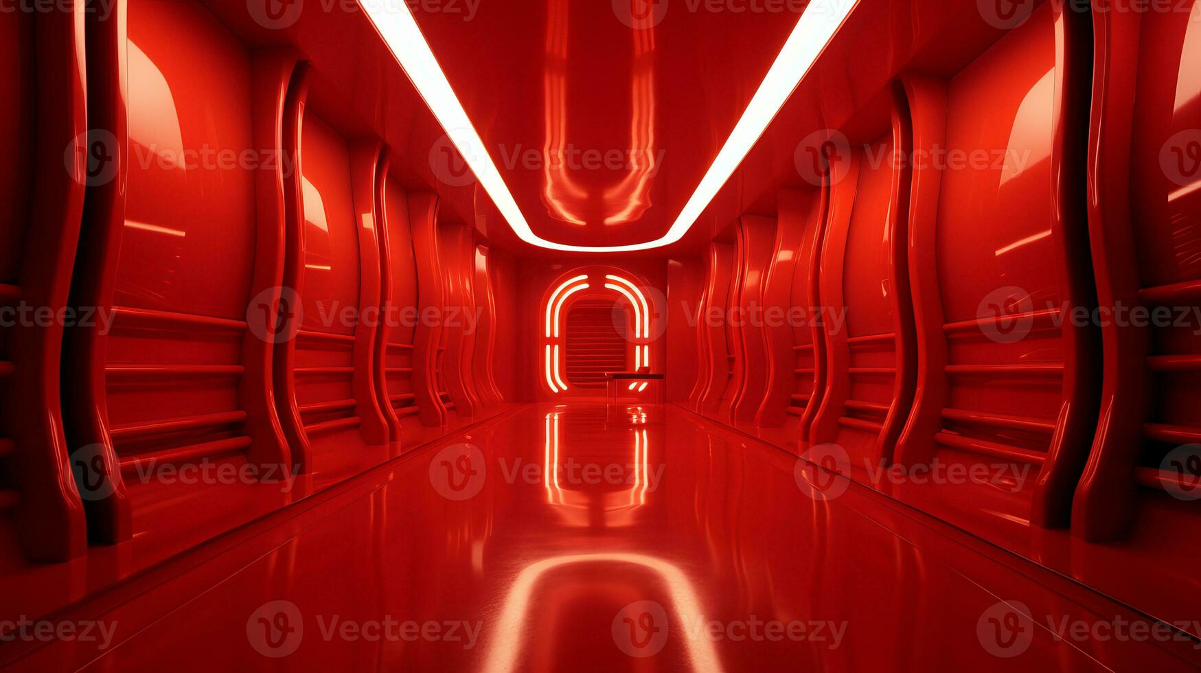 AI generated Empty red futuristic tunnel. Technology Design. photo