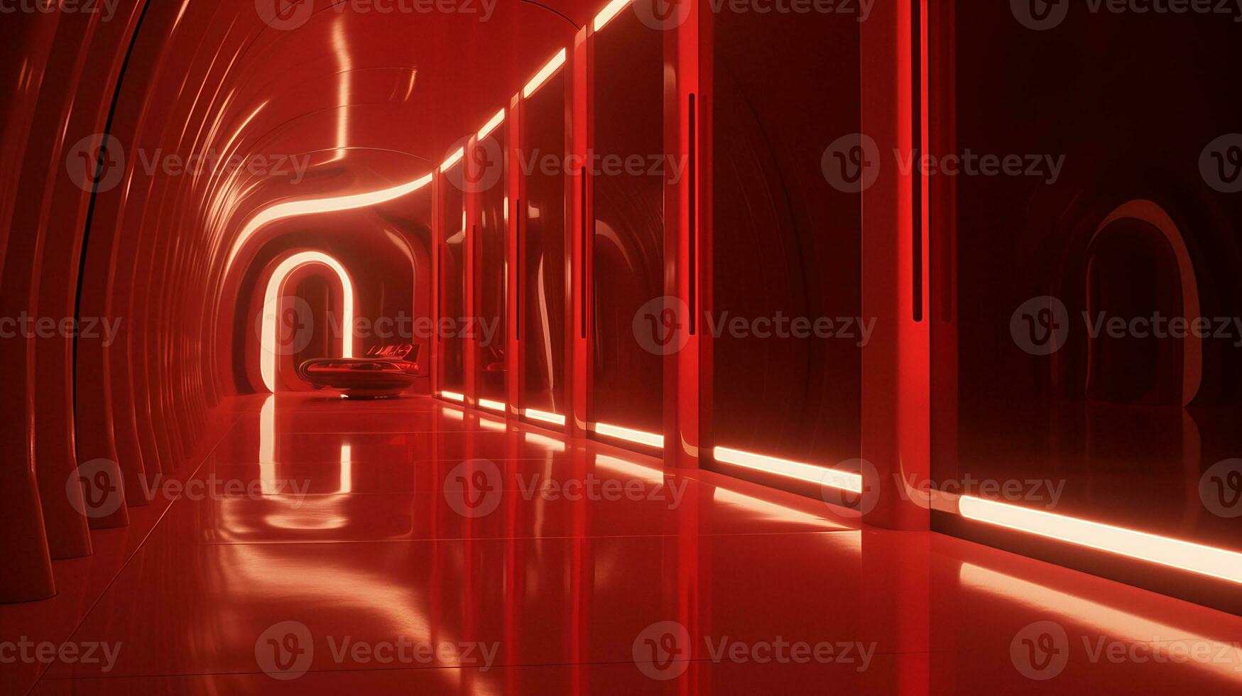 AI generated Empty red futuristic tunnel. Technology Design. photo