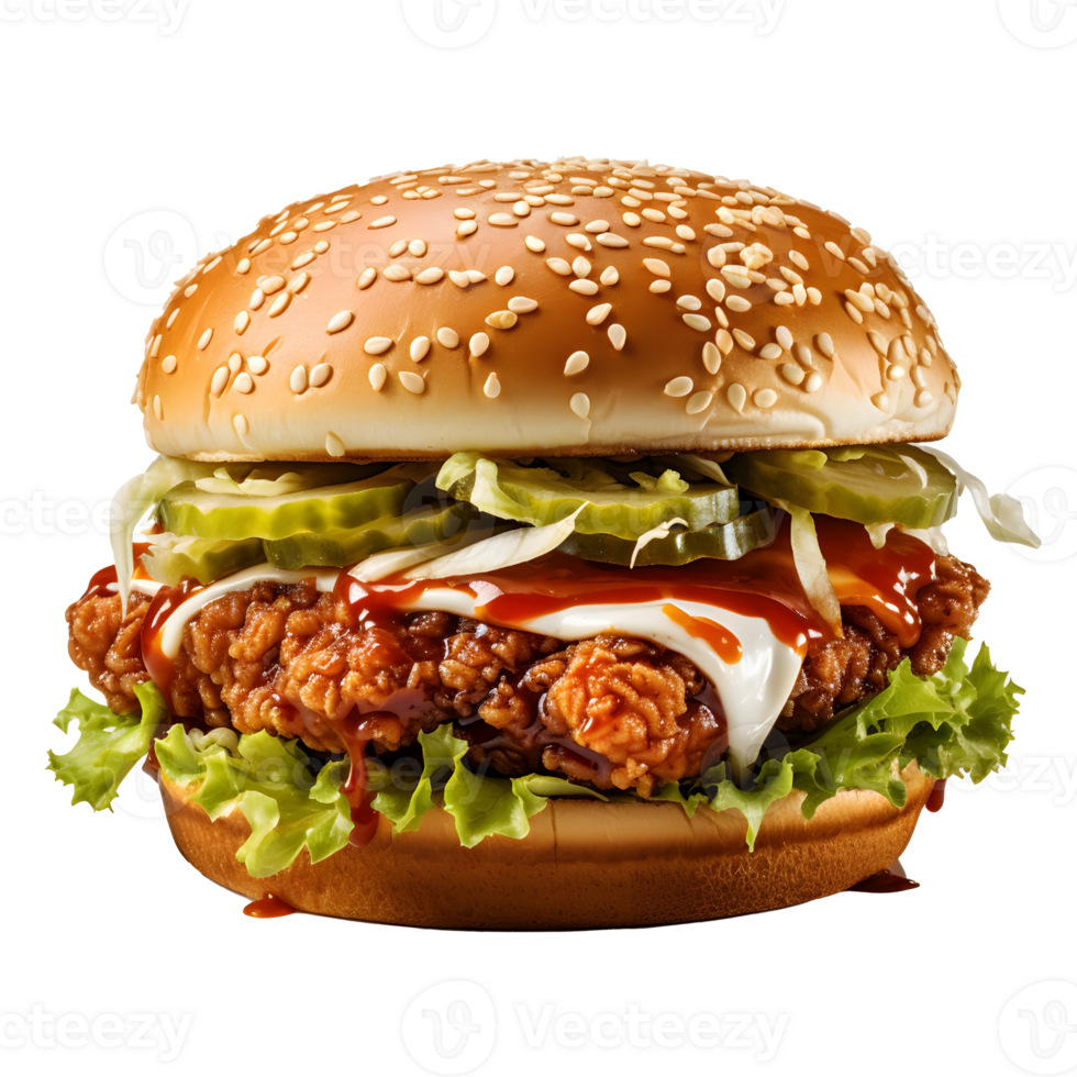 Crispy Chicken Delight, Burger Bliss with Fresh Vegetables, ai generated png