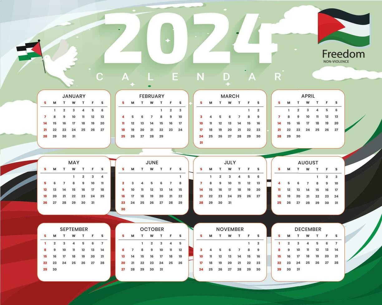 contento nuevo año 2024 Inglés calendario modelo diseño vector