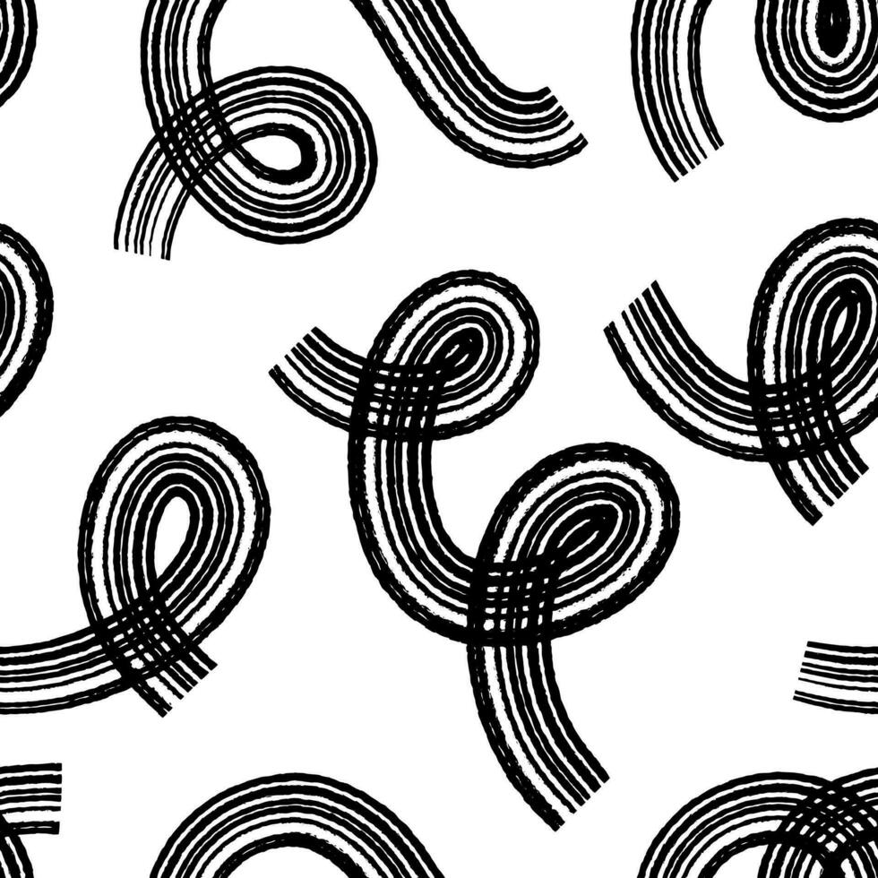 Aesthetic Contemporary printable seamless pattern with abstract line, dot, shape brush stroke in black and white colors. Boho background in minimalist style vector Illustration for wallpaper fabric