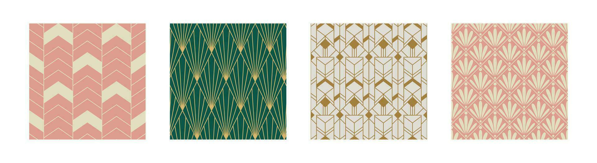 Set of Vintage Art Deco Seamless Pattern. Line art geometric gold shapes. Modern ornaments vector illustration. Gatsby retro elegant background for fabric, wallpaper or wrapping