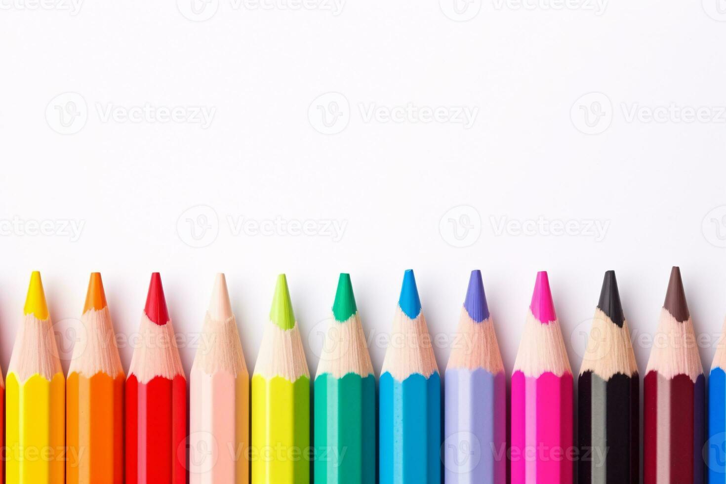 Colorful Colored Pencils on White Background. AI Generative photo