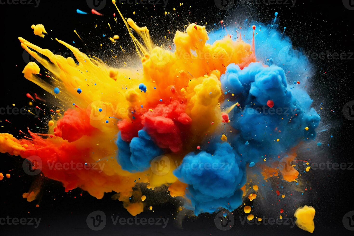 Abstract Colorful Paint Explosion on Black Background. AI Generative photo