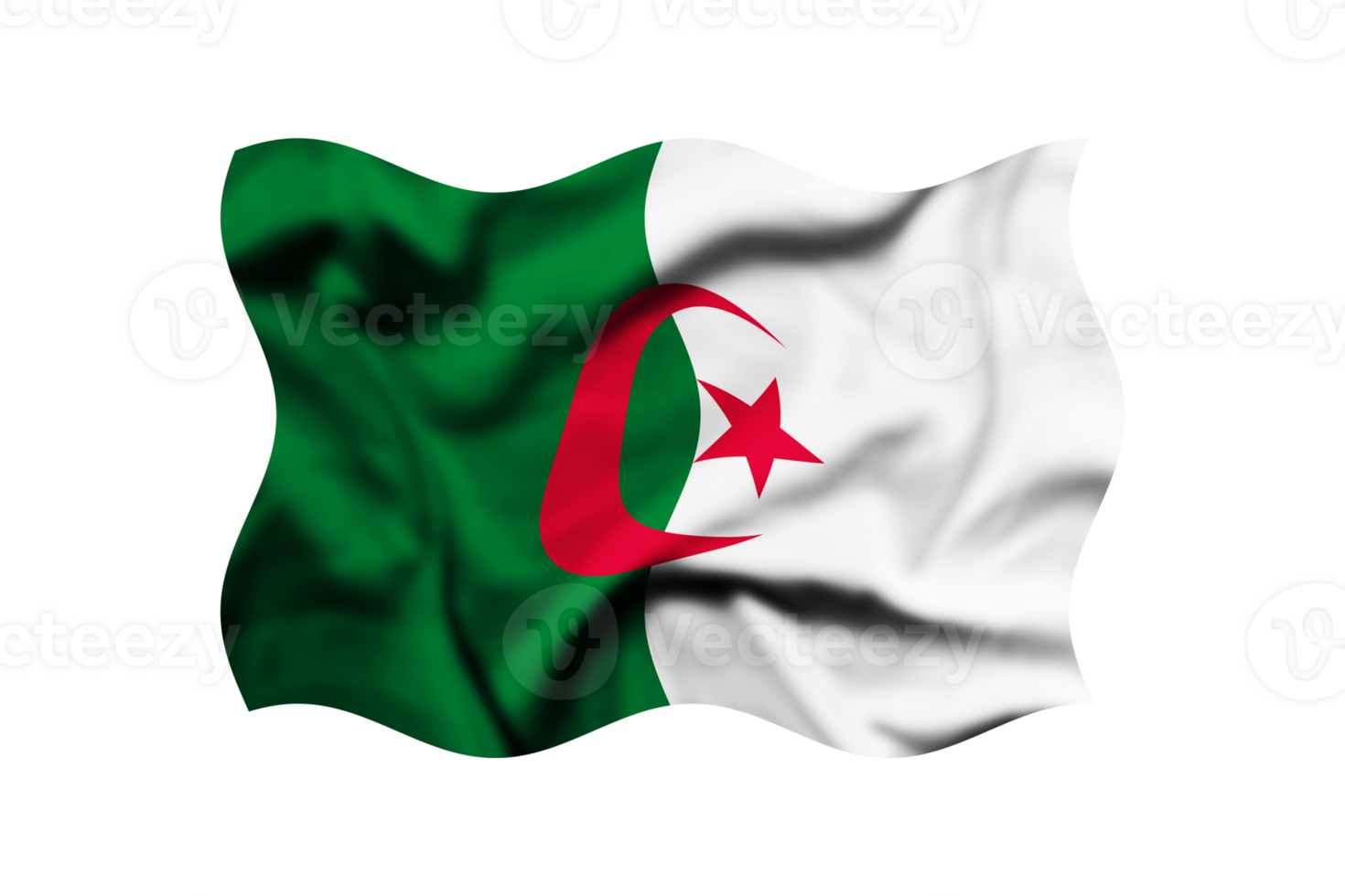 Waving the flag of Algeria isolated on a transparent background, Clipping path included png