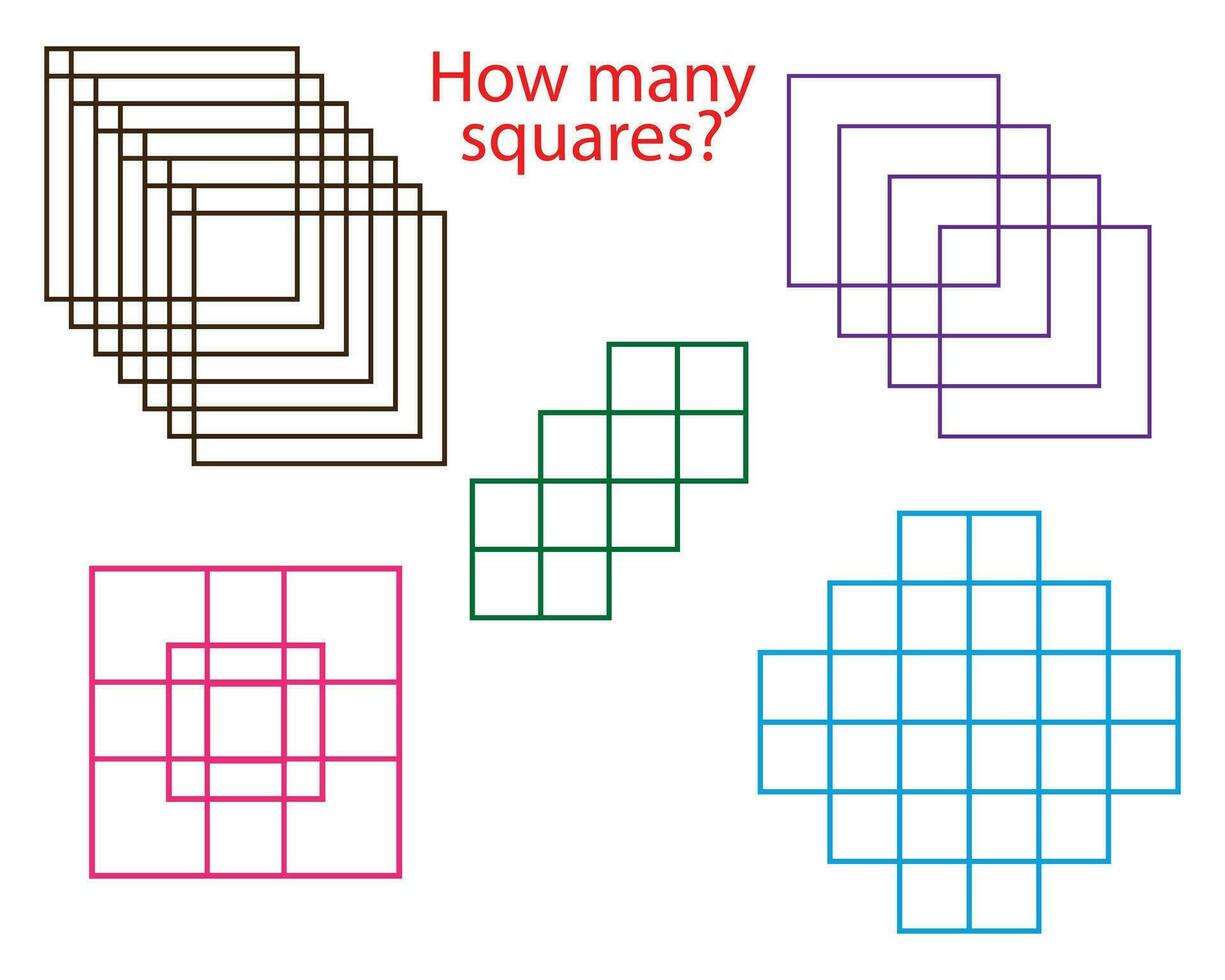 Mathematics education game, how many squares vector illustration ...