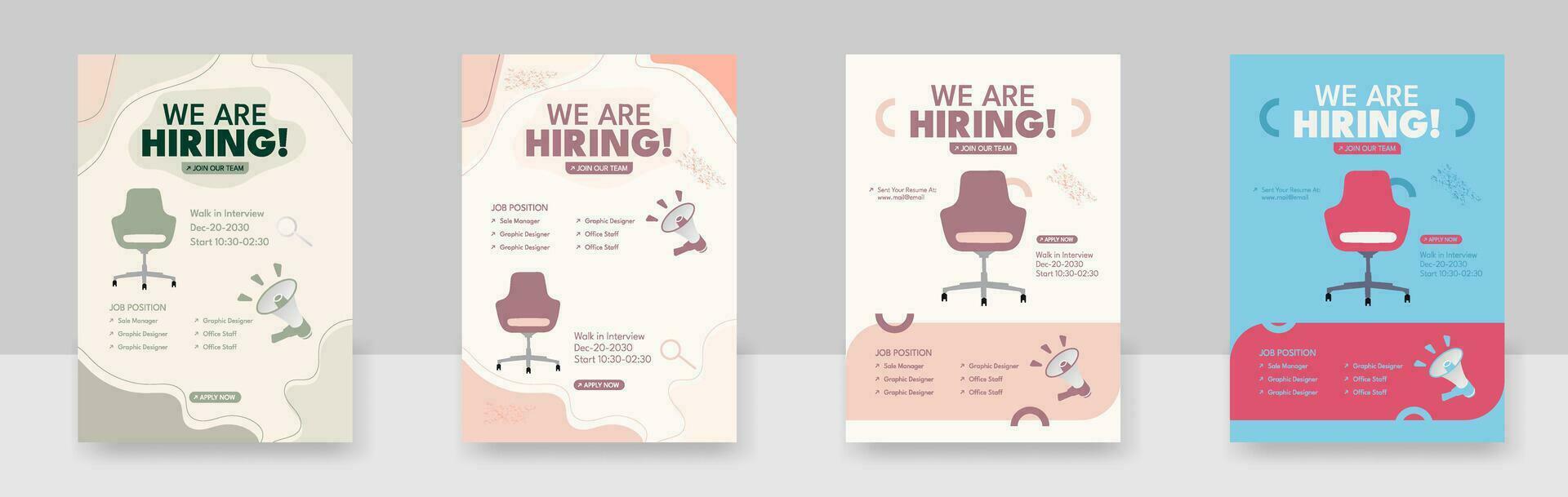 We are hiring job vacancy flyer vector template design. Job offer leaflet template