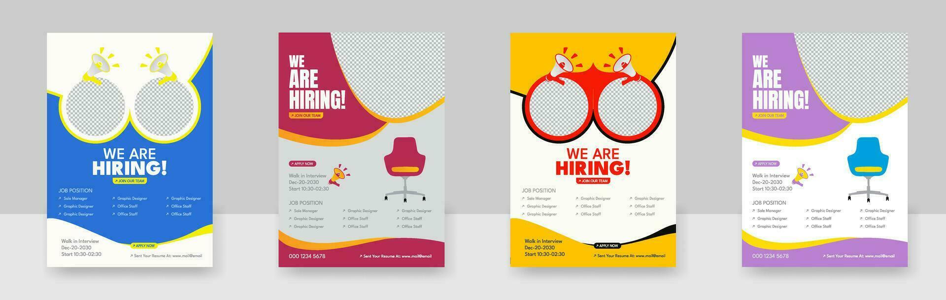 We're hiring. Job offer leaflet template, We are hiring flyer design bundle vector