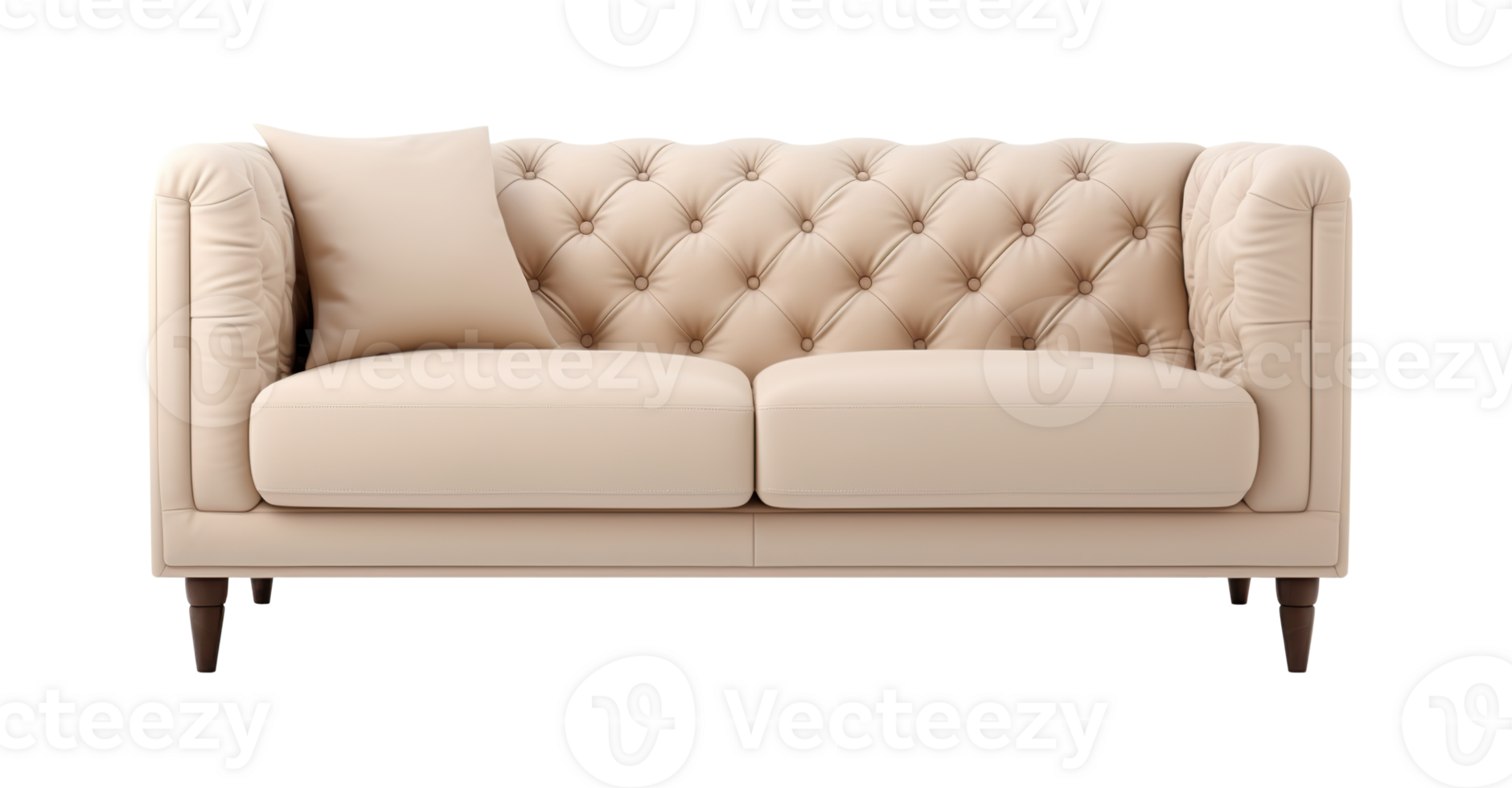 Elegant, classic beige sofa, embodying sophistication and timeless design, on transparent background. Cut out furniture. Front view. PNG. AI generated png