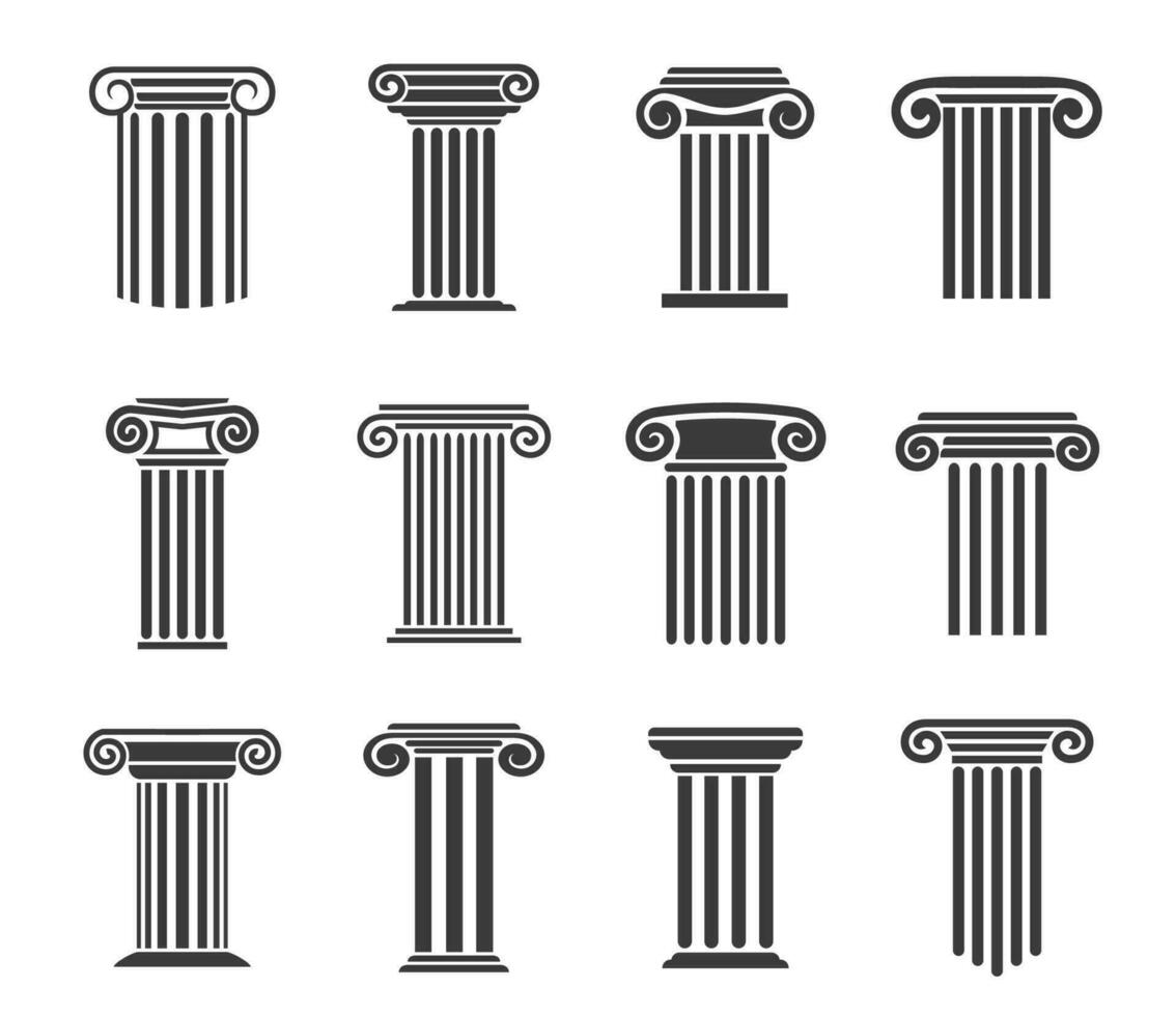 Ancient greek columns and pillars, law office icon vector