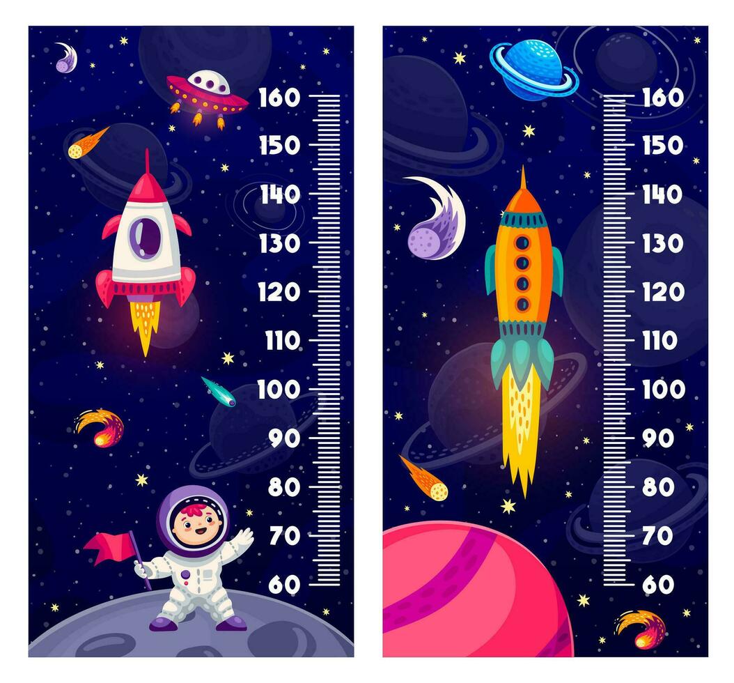 niños altura gráfico medida gobernante, espacio planetas vector