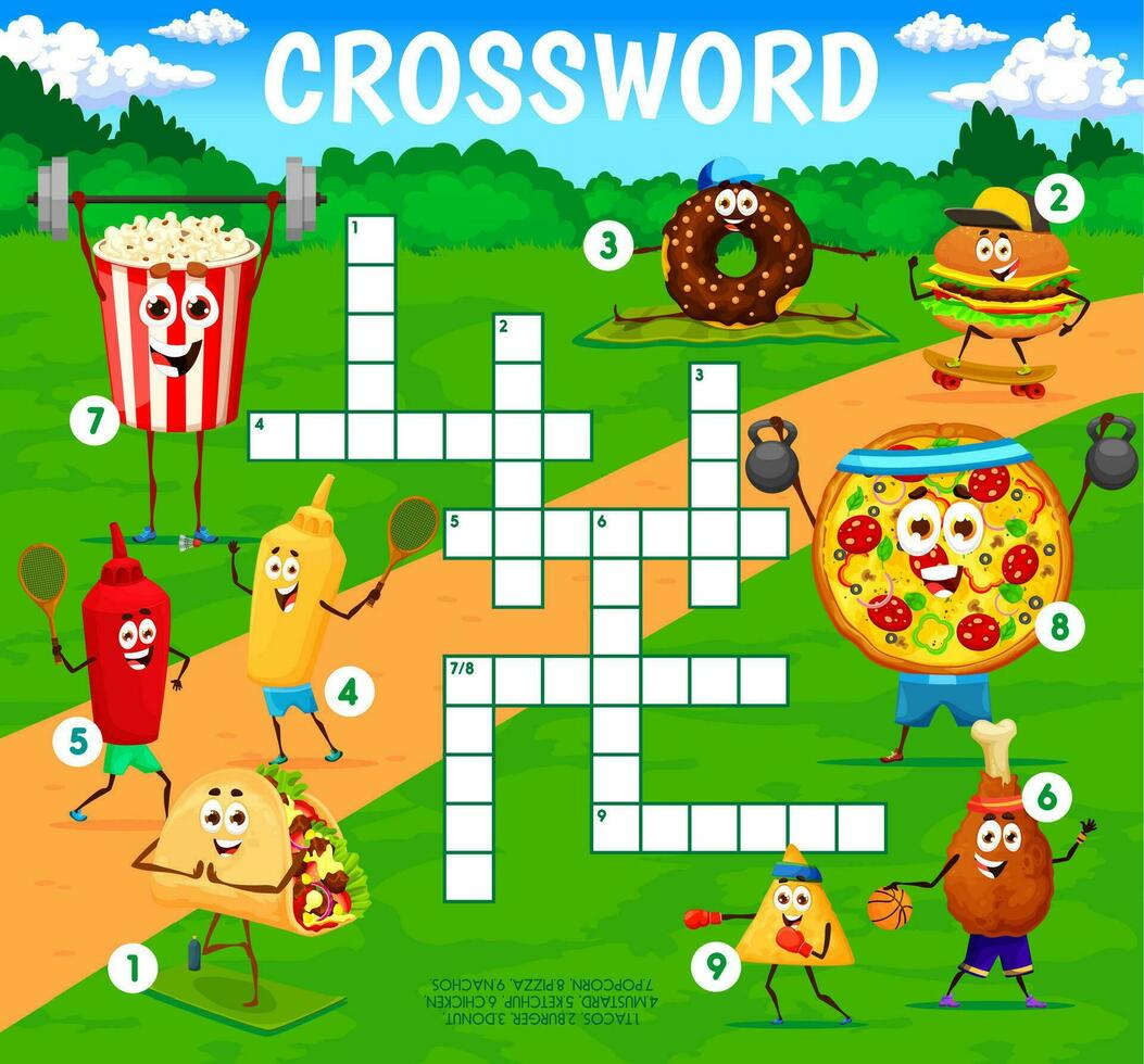 Crossword game with fast food characters on sport vector