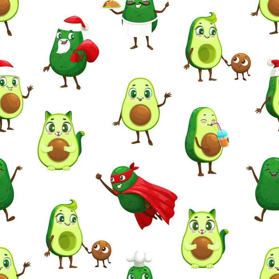 Cartoon avocado funny characters seamless pattern vector