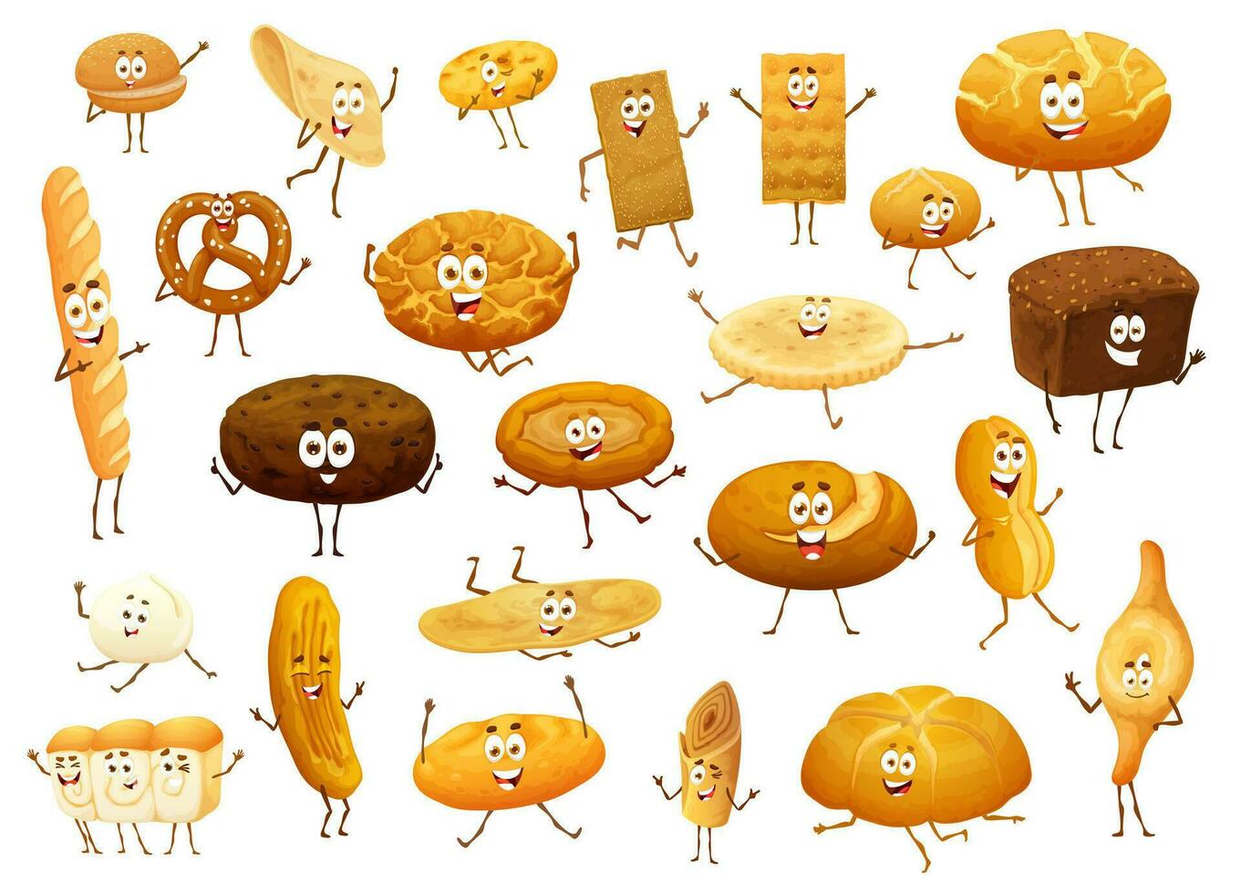 dibujos animados aislado un pan y panadería gracioso caracteres vector