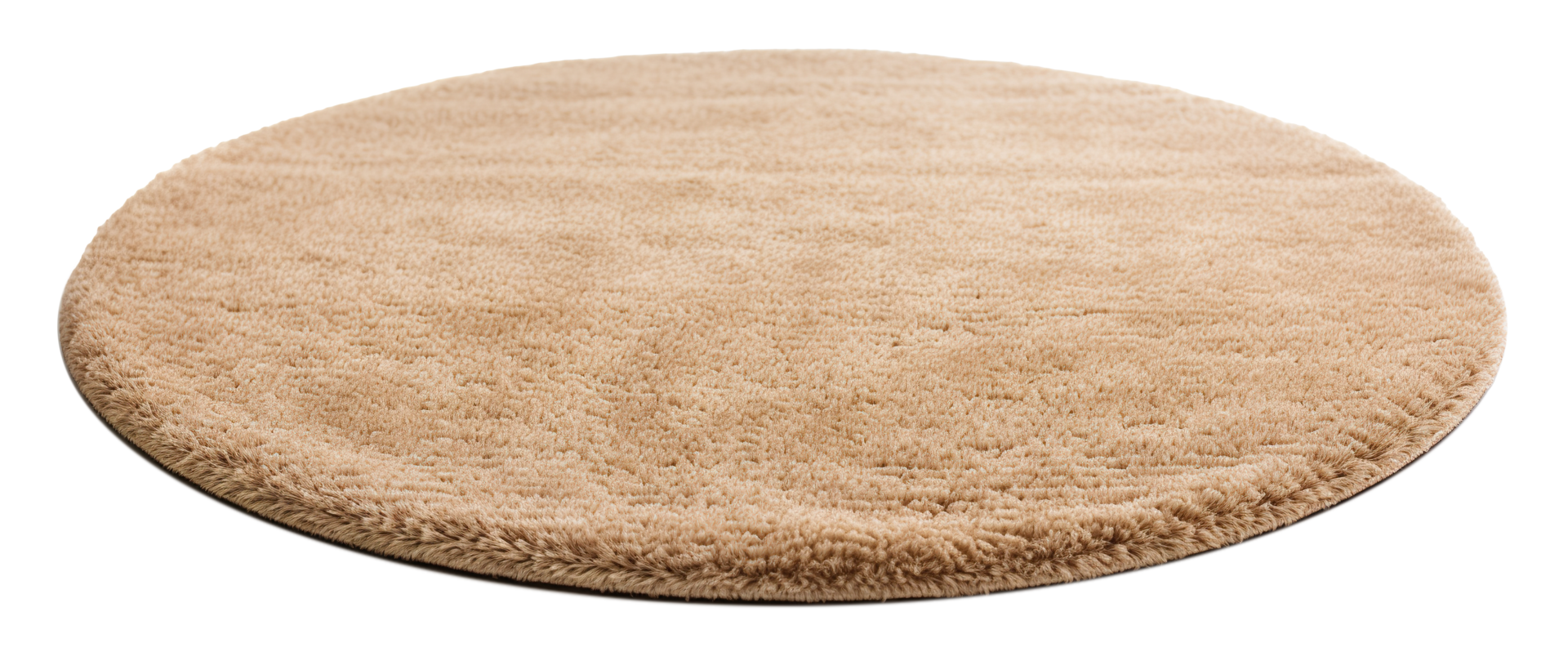 ighquality, plush beige round carpet with a detailed soft texture