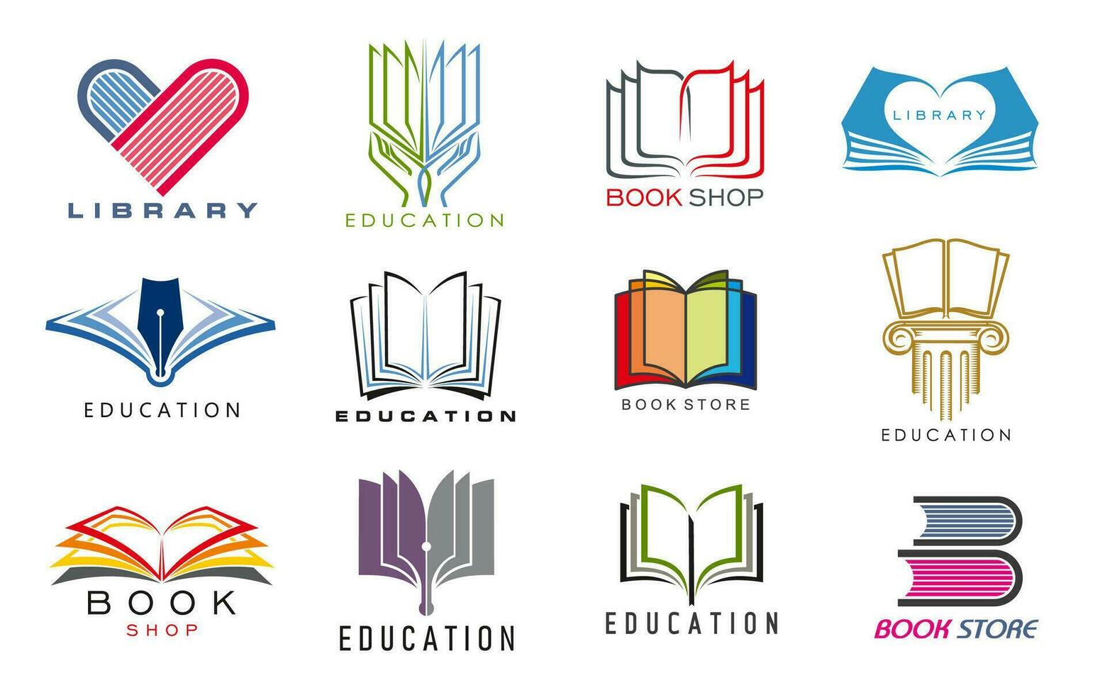 Education book icons, library, store, dictionary vector