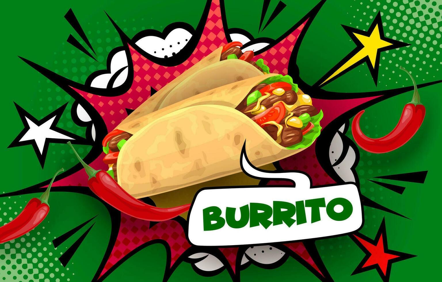 mexicano comida burrito comida trama de semitonos retro bandera vector