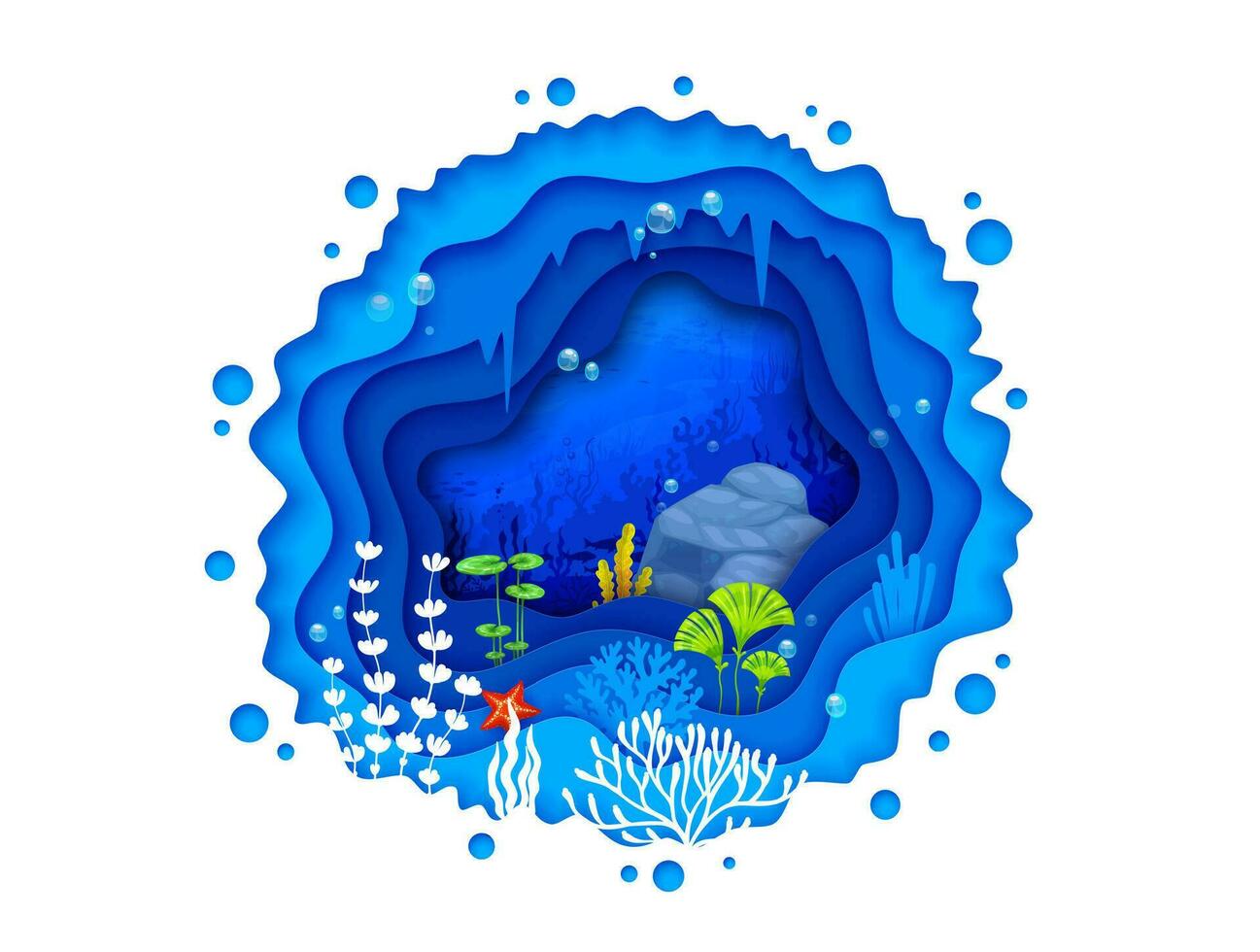 Cartoon tropical sea paper cut landscape, reef vector