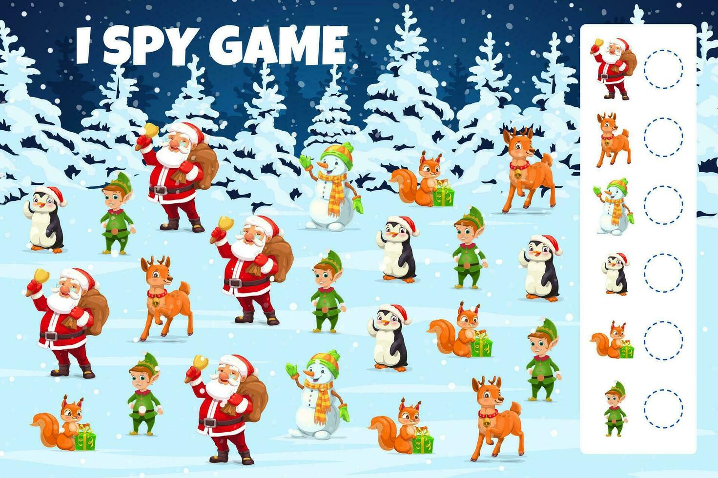 Christmas i spy game with holiday characters task vector