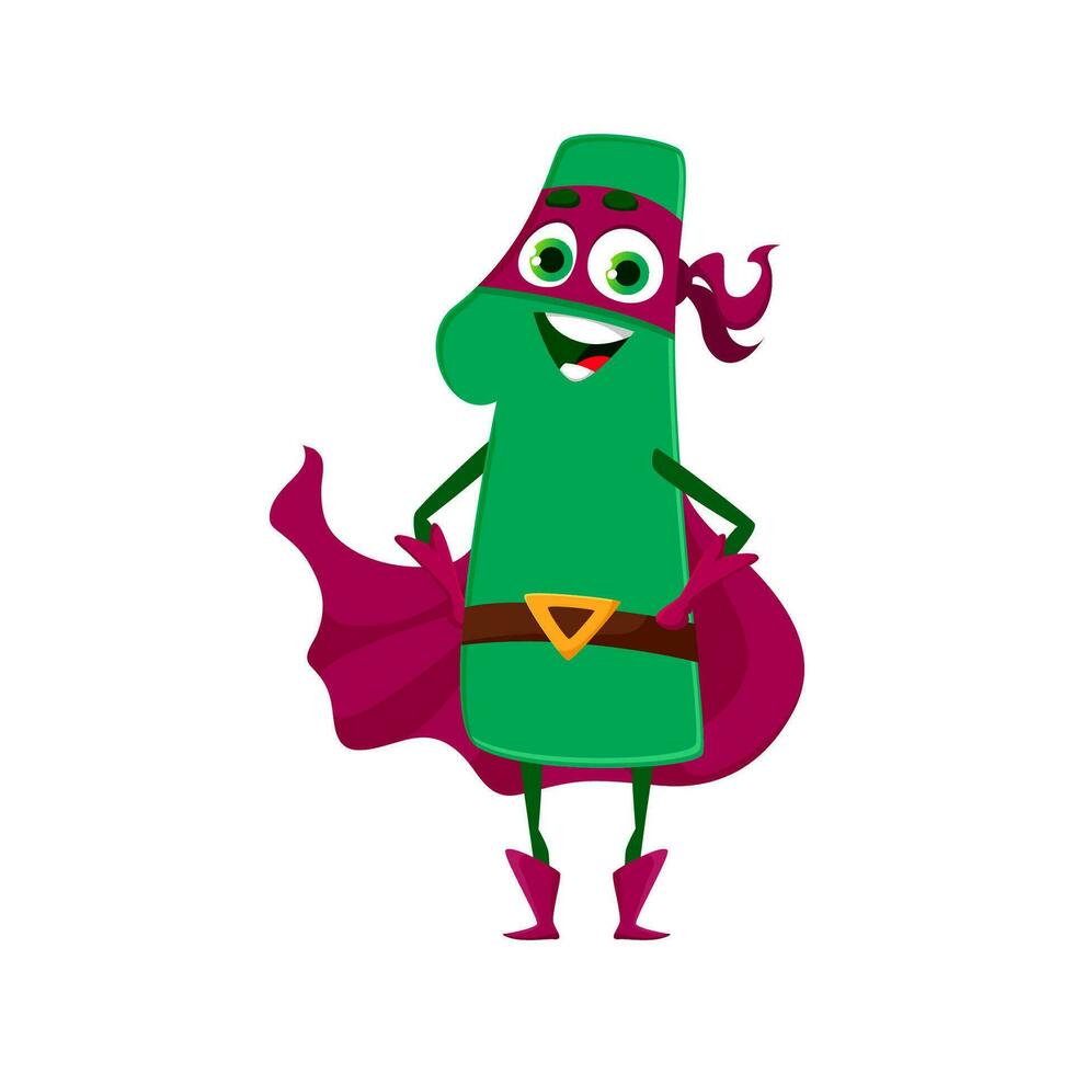 Cartoon math number one superhero character vector