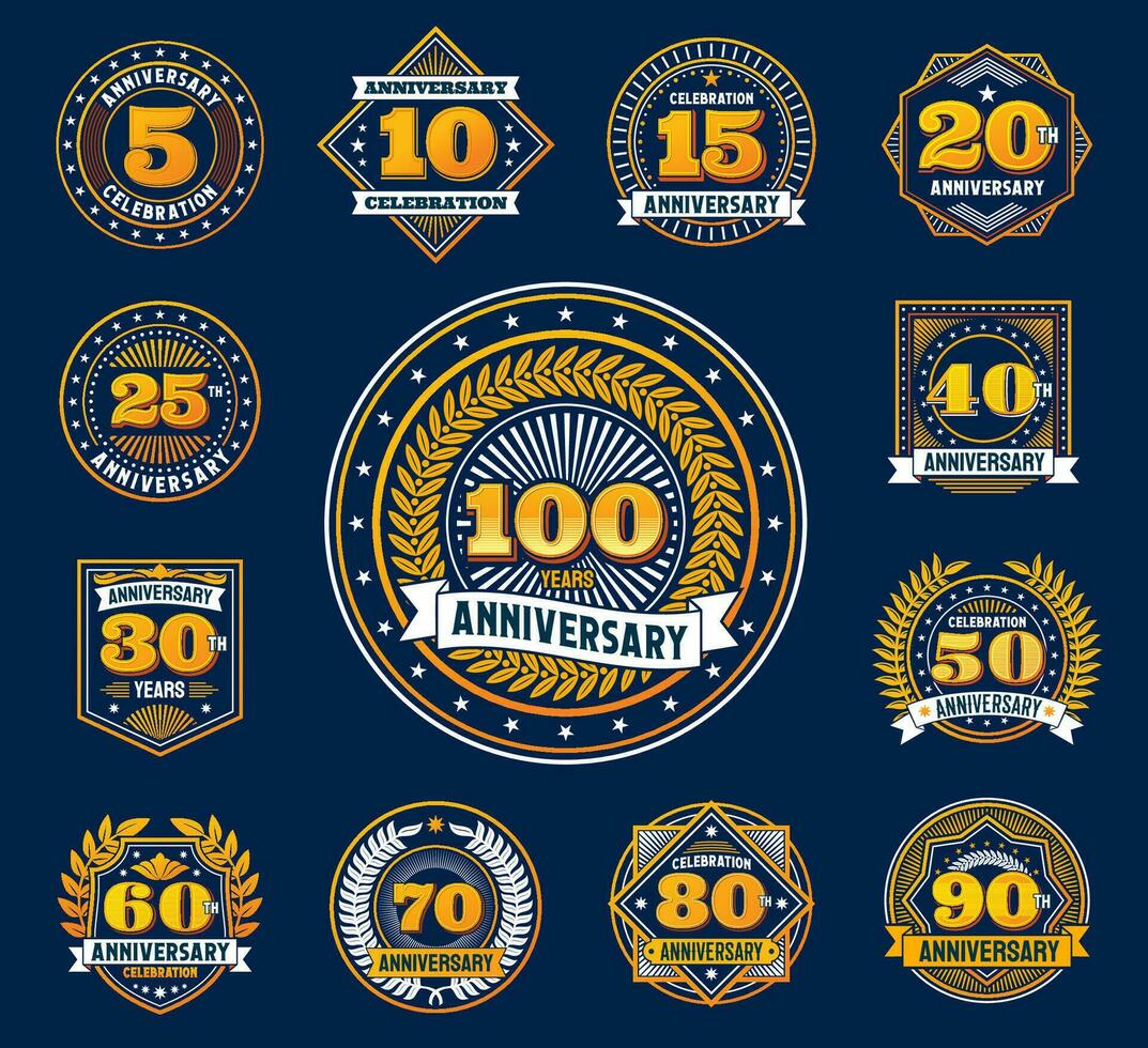 Birthday badge and label anniversary, jubilee seal vector